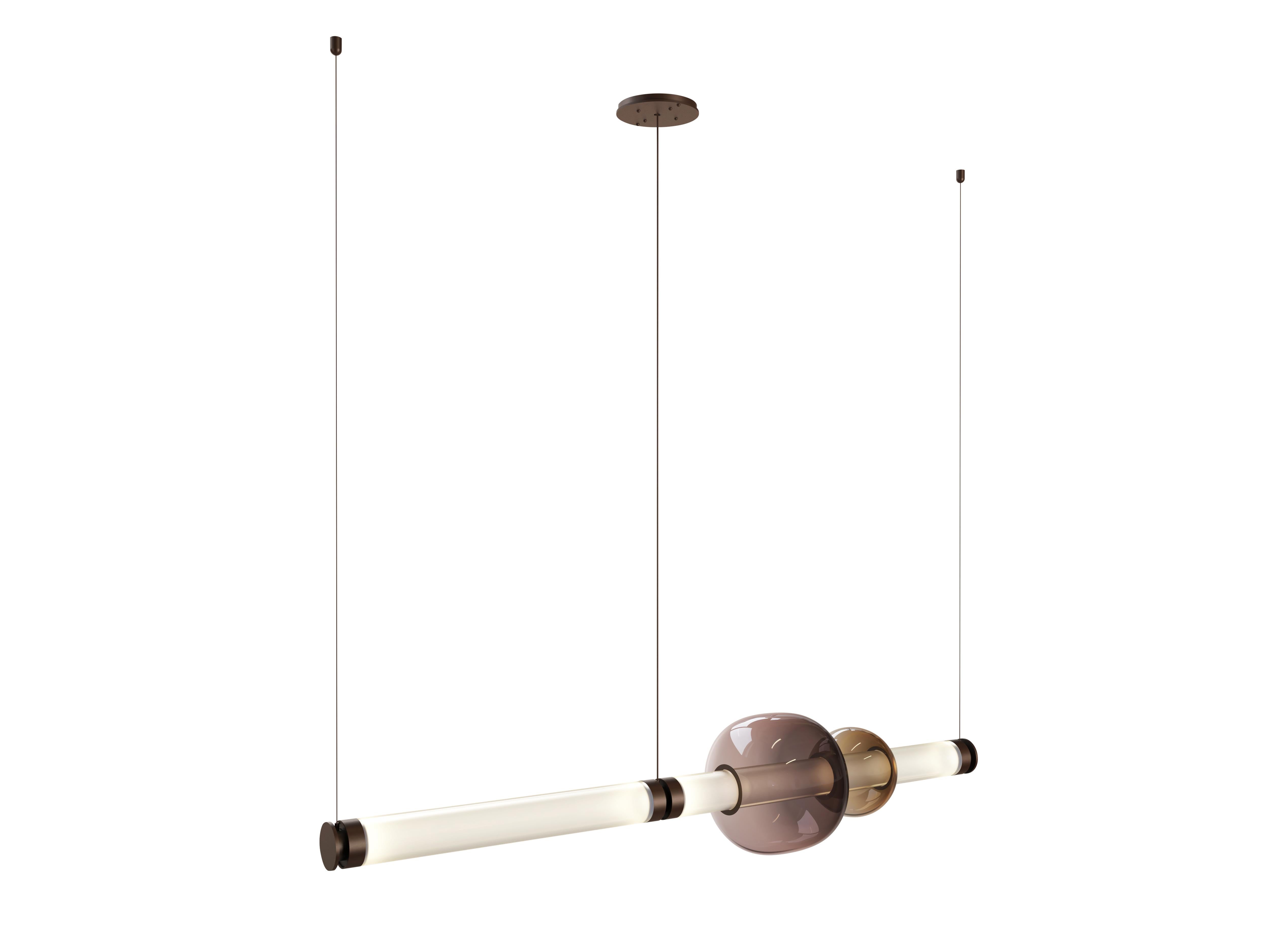 in vendita: Brown (Satin Bronze) Lampadario Luna a 1 piano in vetro e metallo di Gabriel Scott