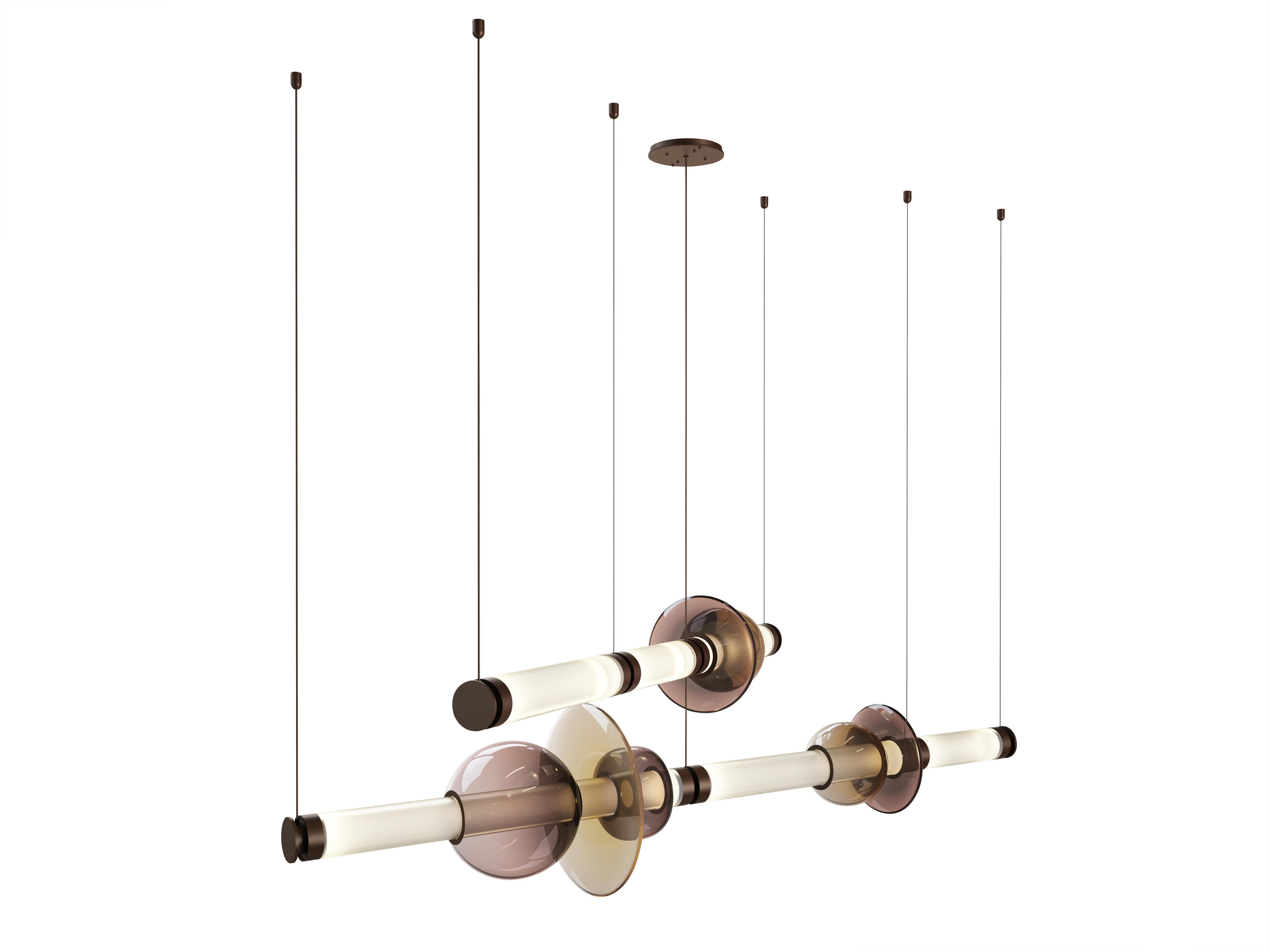 in vendita: Brown (Satin Bronze) Lampadario Luna a 2 piani in vetro e metallo di Gabriel Scott