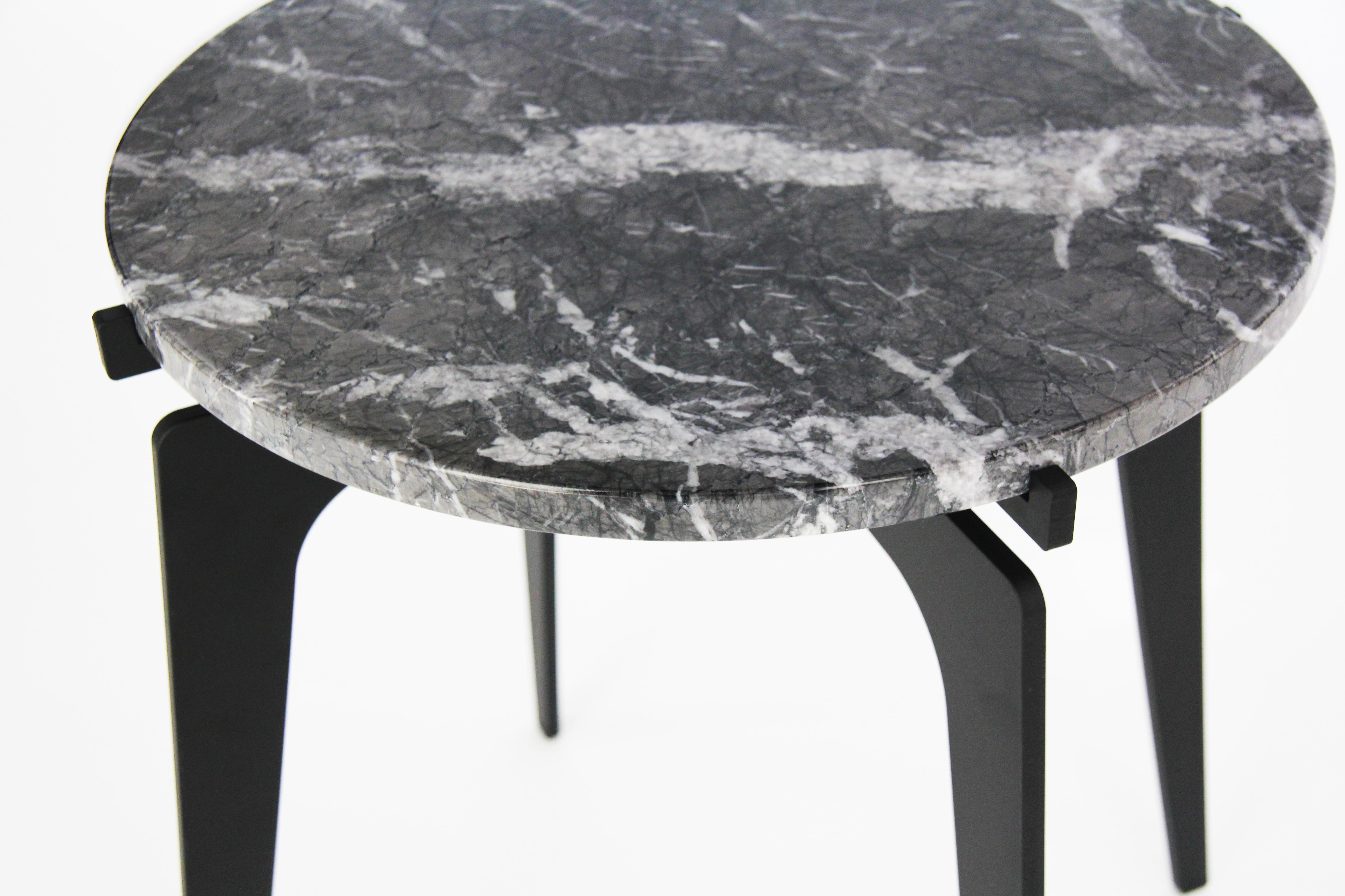 Black (Grigio Carnico - Black Stone) Prong Side Table in Blackened Steel Base with Marble Top by Gabriel Scott 2