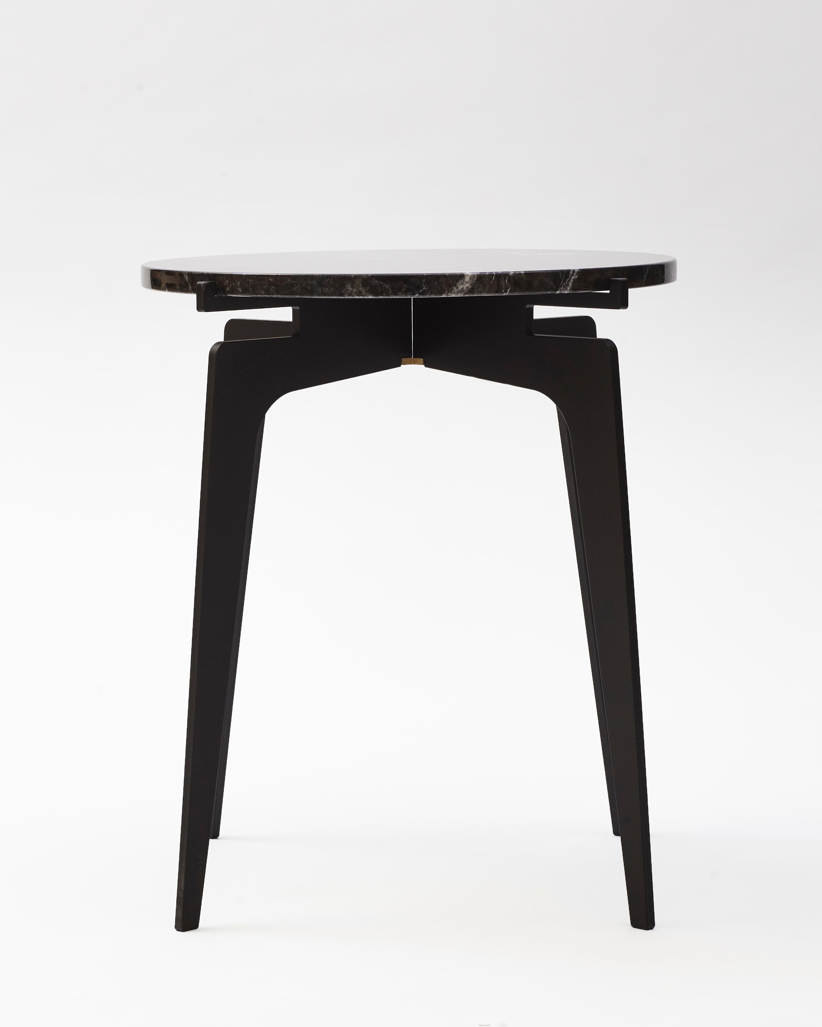 Black (Grigio Carnico - Black Stone) Prong Side Table in Blackened Steel Base with Marble Top by Gabriel Scott 3
