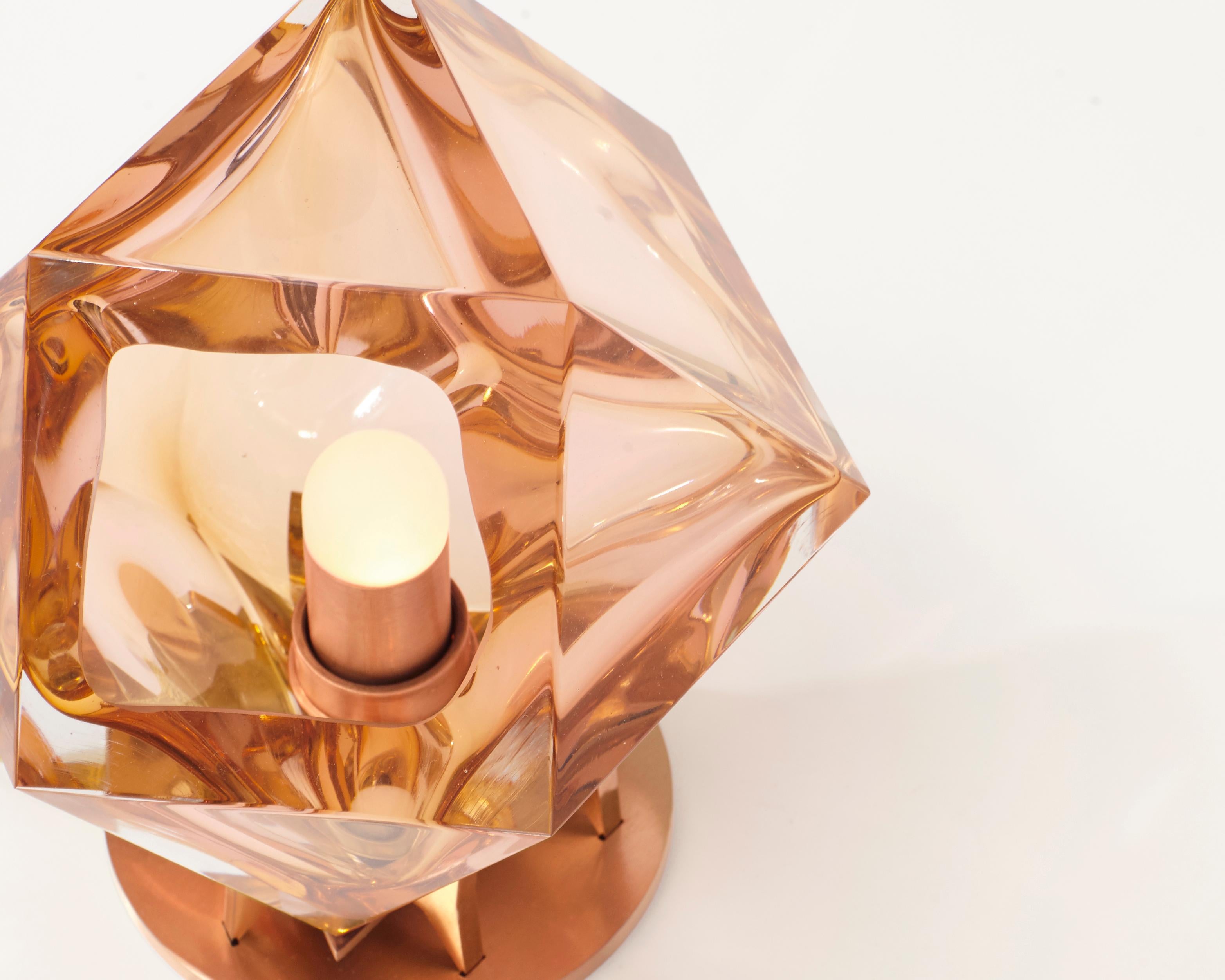 Brown (Satin Copper) Welles Double Blown Glass Desk Lamp in California Pink Glass by Gabriel Scott 3