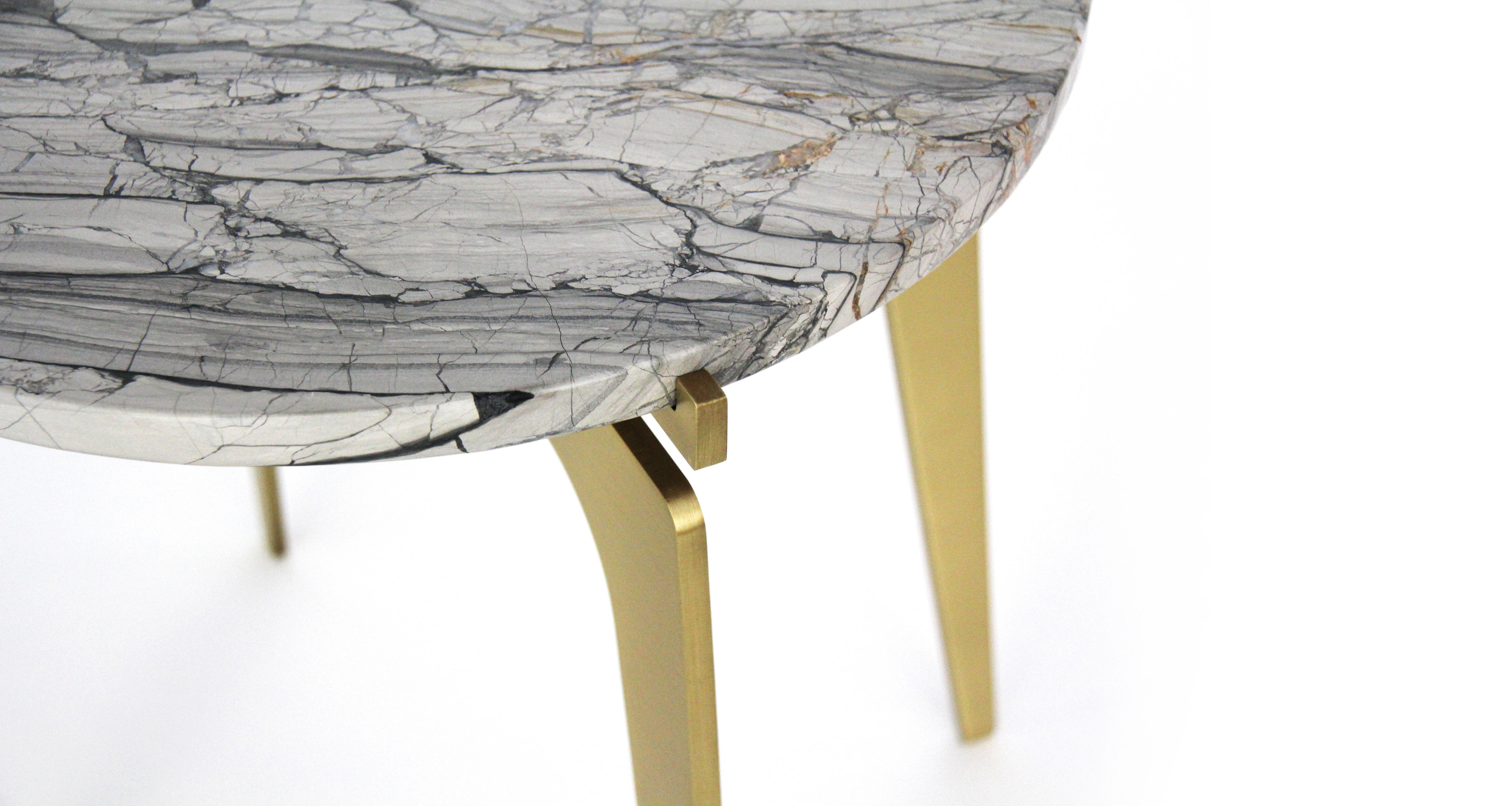 Silver (Onda D'Argento - Silver) Prong Side Table in Satin Brass Base with Marble Top by Gabriel Scott 2