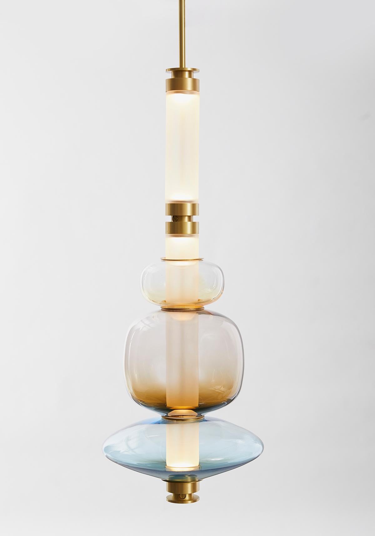 Gold (Satin Brass) Luna Pendant in Glass and Metal by Gabriel Scott 3