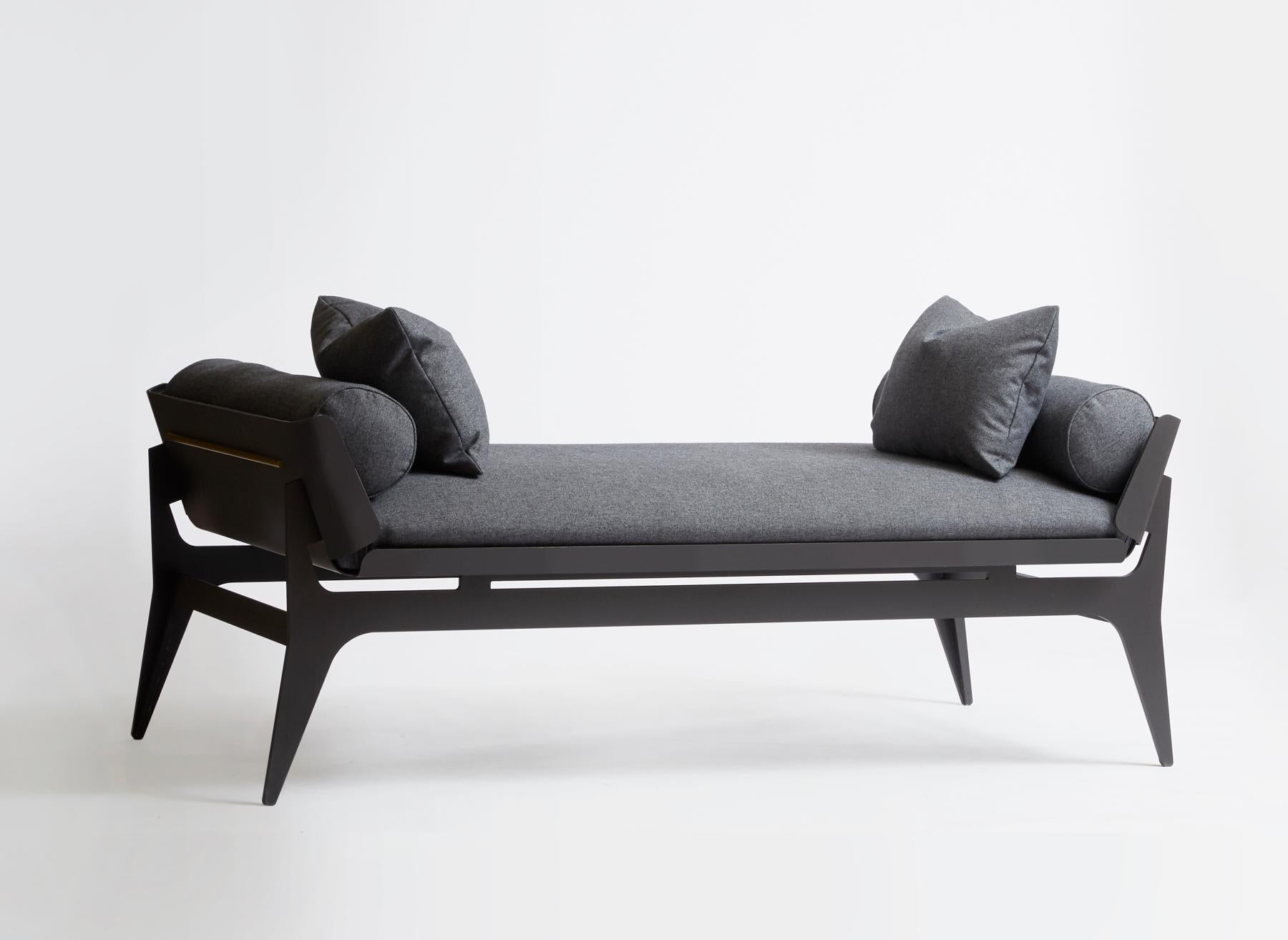 For Sale: Black (Redhills-Black) Boudoir Daybed with Leather Back and Satin Brass Hardware by Gabriel Scott 2