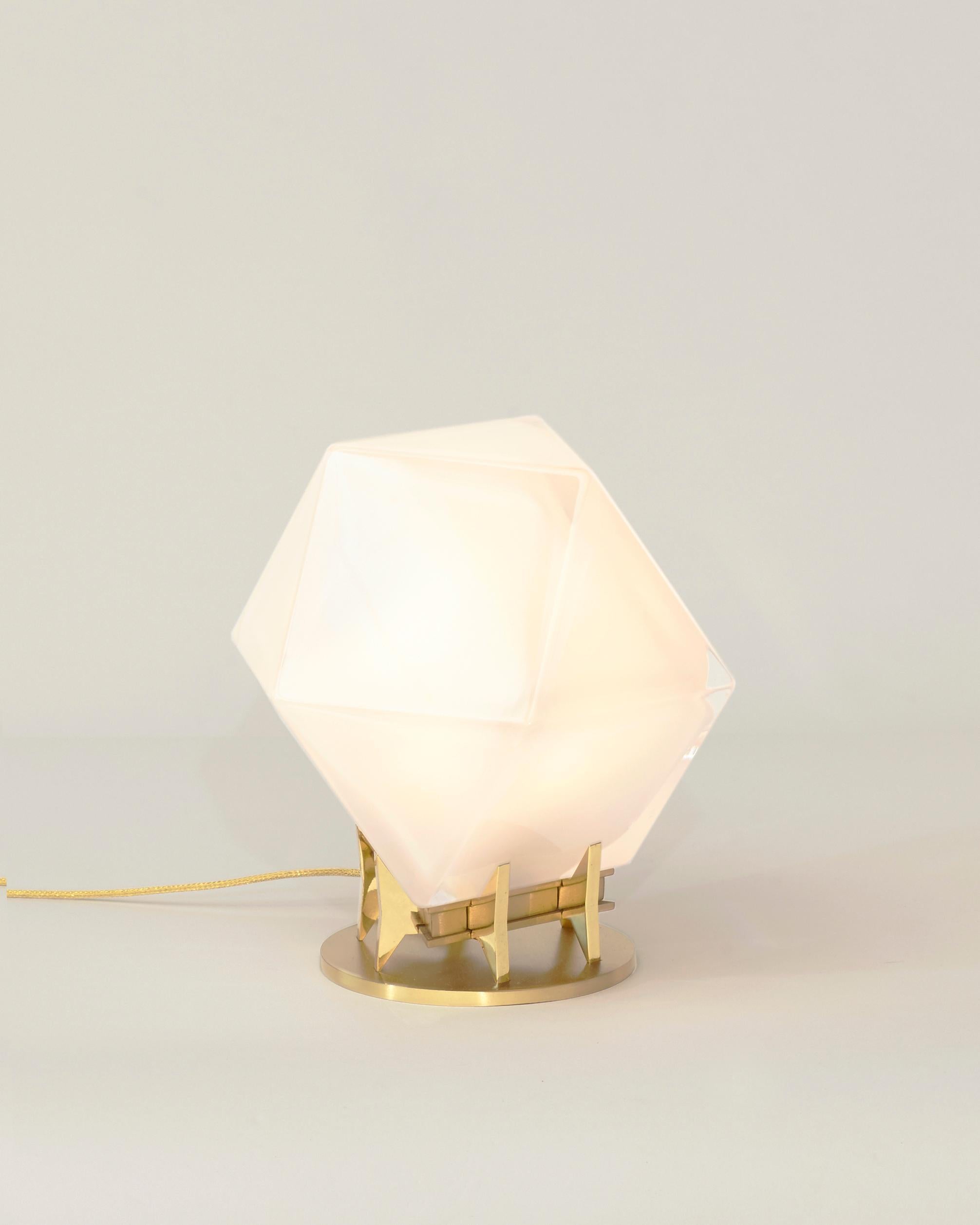 Gold (Satin Brass) Welles Double Blown Glass Desk Lamp in Alabester White Glass by Gabriel Scott 2