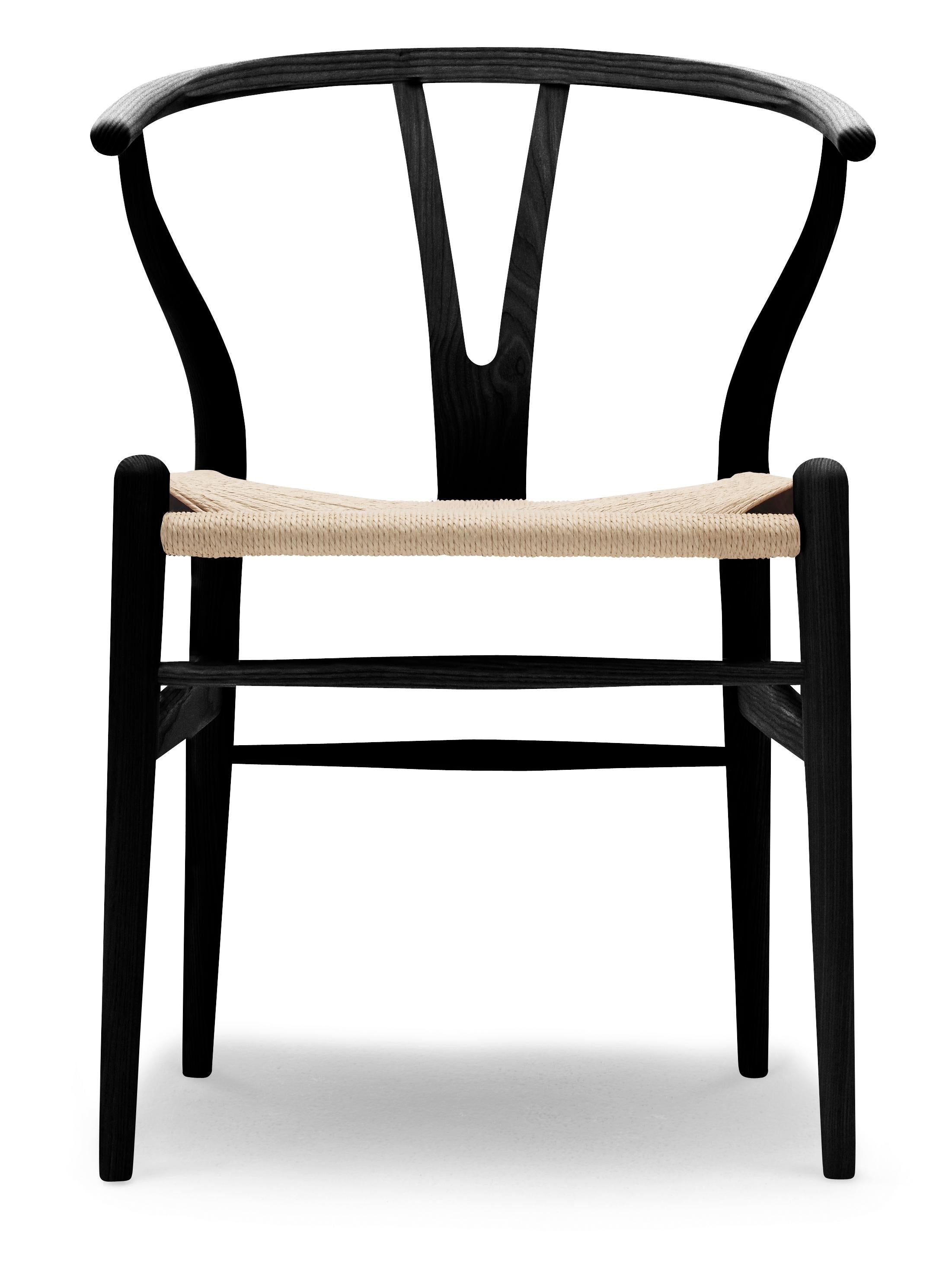CH24 Wishbone-Stuhl in Holzausführung mit Sitz aus natürlichem Papierkordel von Hans Wegner, Black(Ash Paintedblack S9000N)