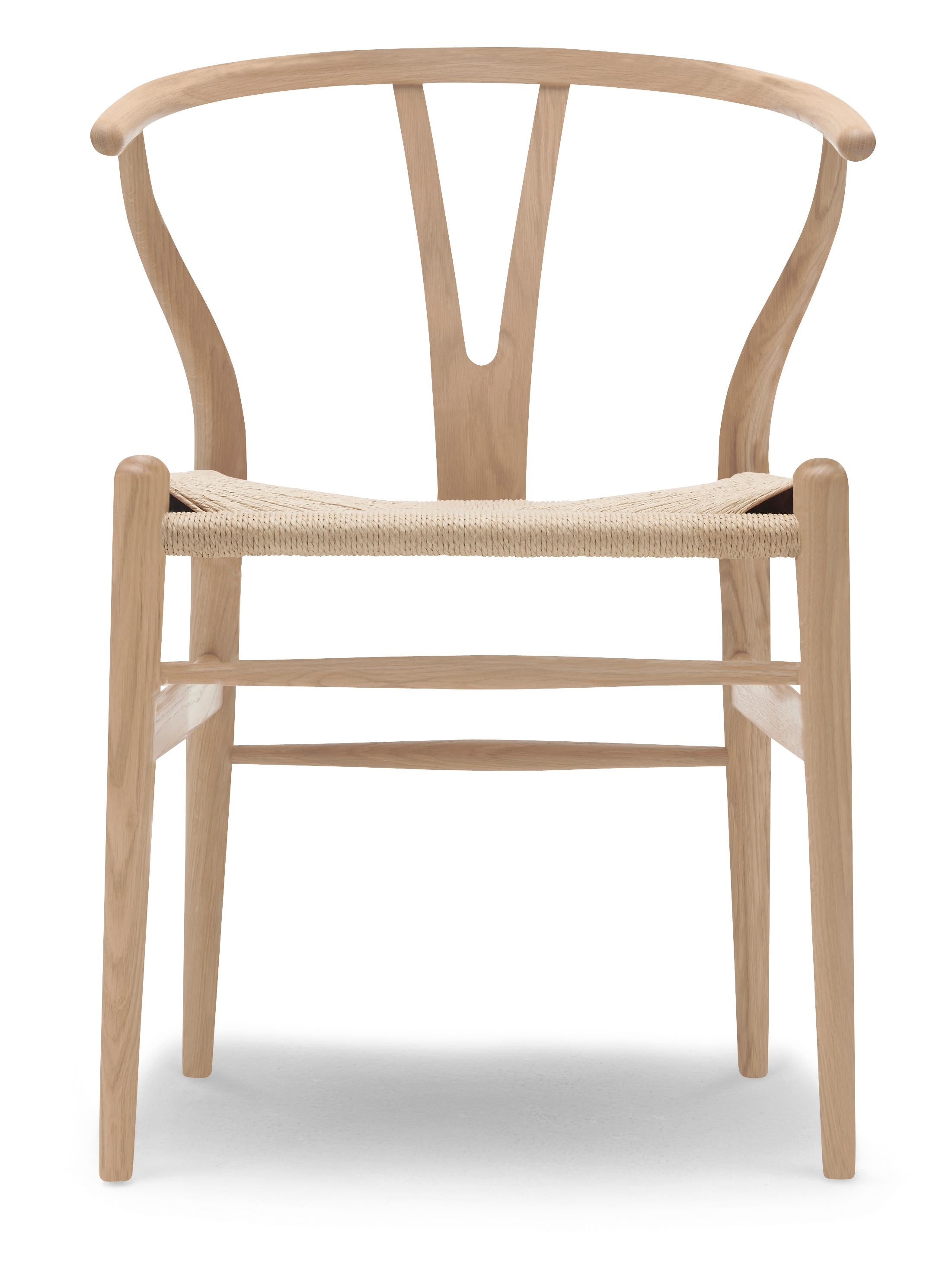 CH24 Wishbone-Stuhl in Holzausführung mit Sitz aus natürlichem Papierkordel von Hans Wegner, Beige(Oak White Oil)