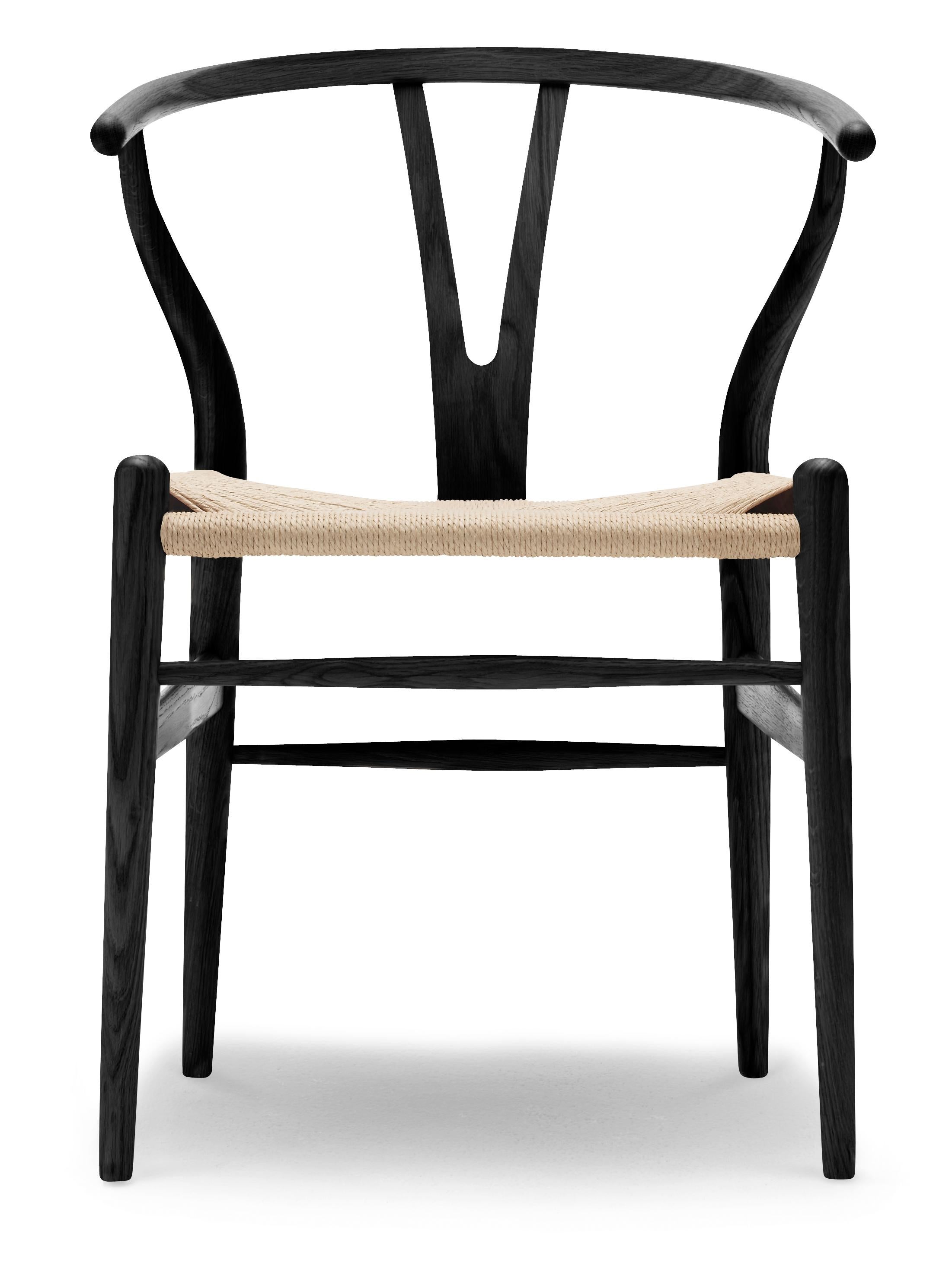 CH24 Wishbone-Stuhl in Holzausführung mit Sitz aus natürlichem Papierkordel von Hans Wegner, Black(Oak Painted blacks9000-N)
