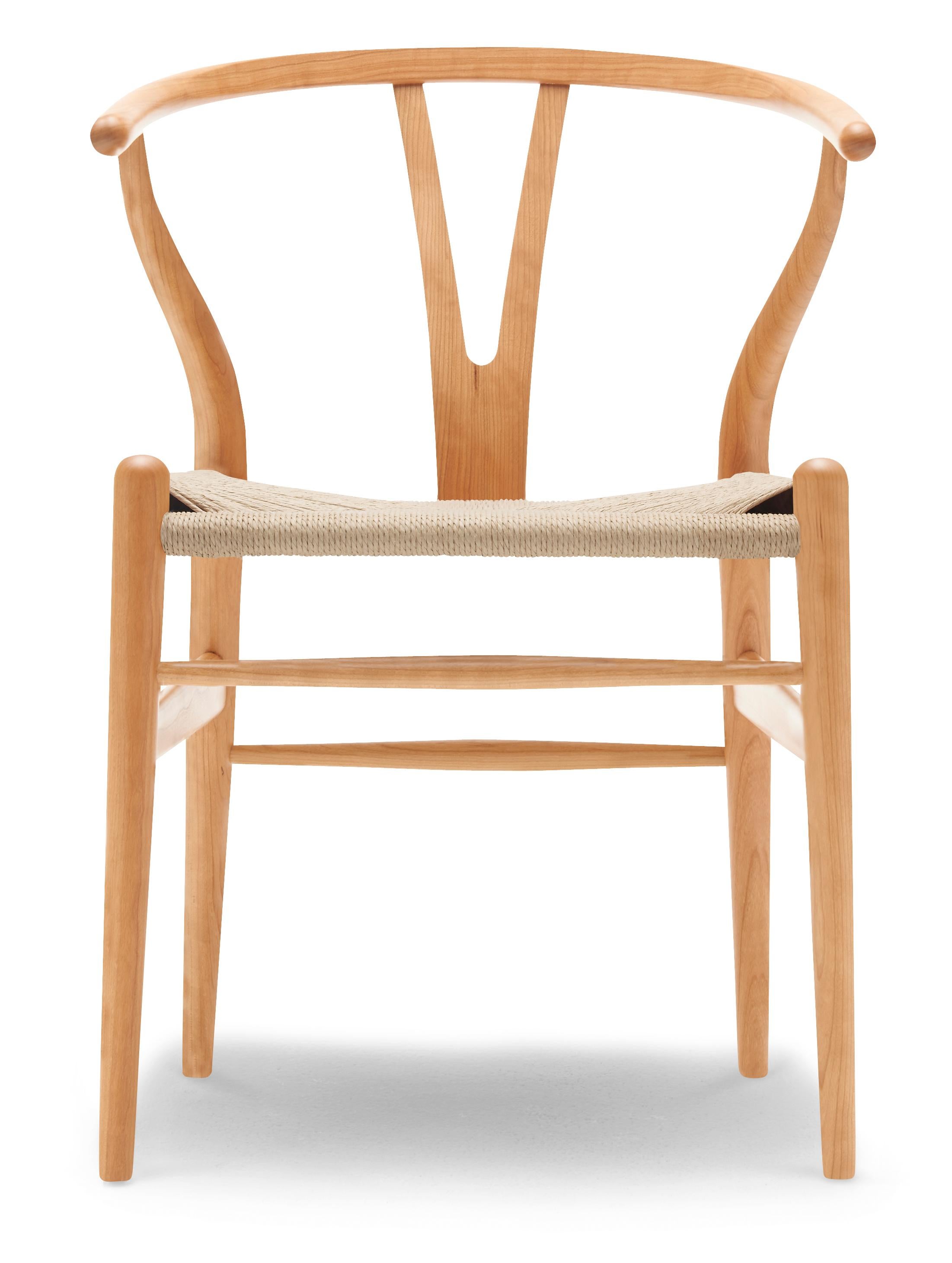 CH24 Wishbone-Stuhl in Holzausführung mit Sitz aus natürlichem Papierkordel von Hans Wegner, Brown(Cherry Oil)