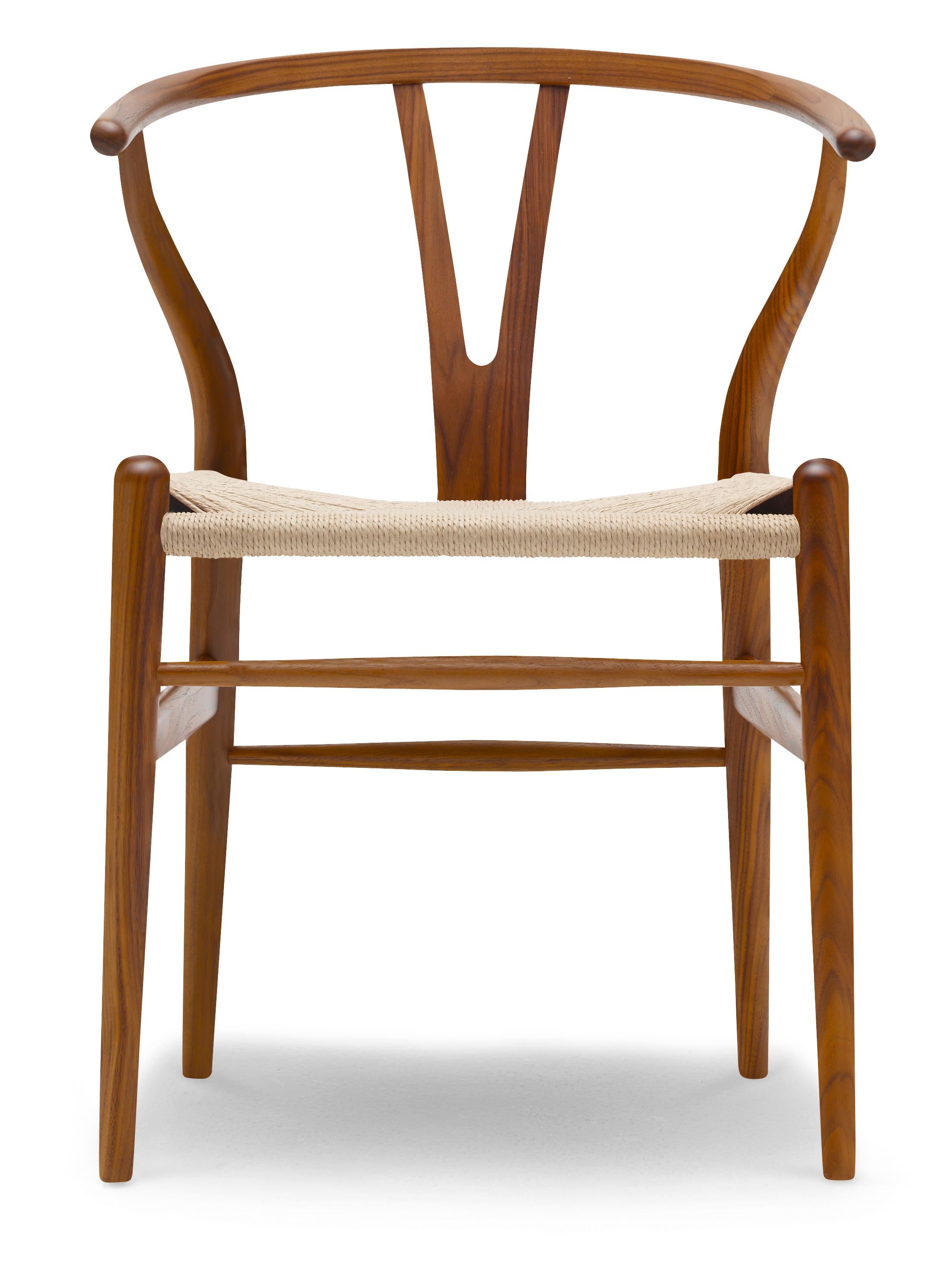 CH24 Wishbone-Stuhl in Holzausführung mit Sitz aus natürlichem Papierkordel von Hans Wegner, Brown(Walnut Lacquer)