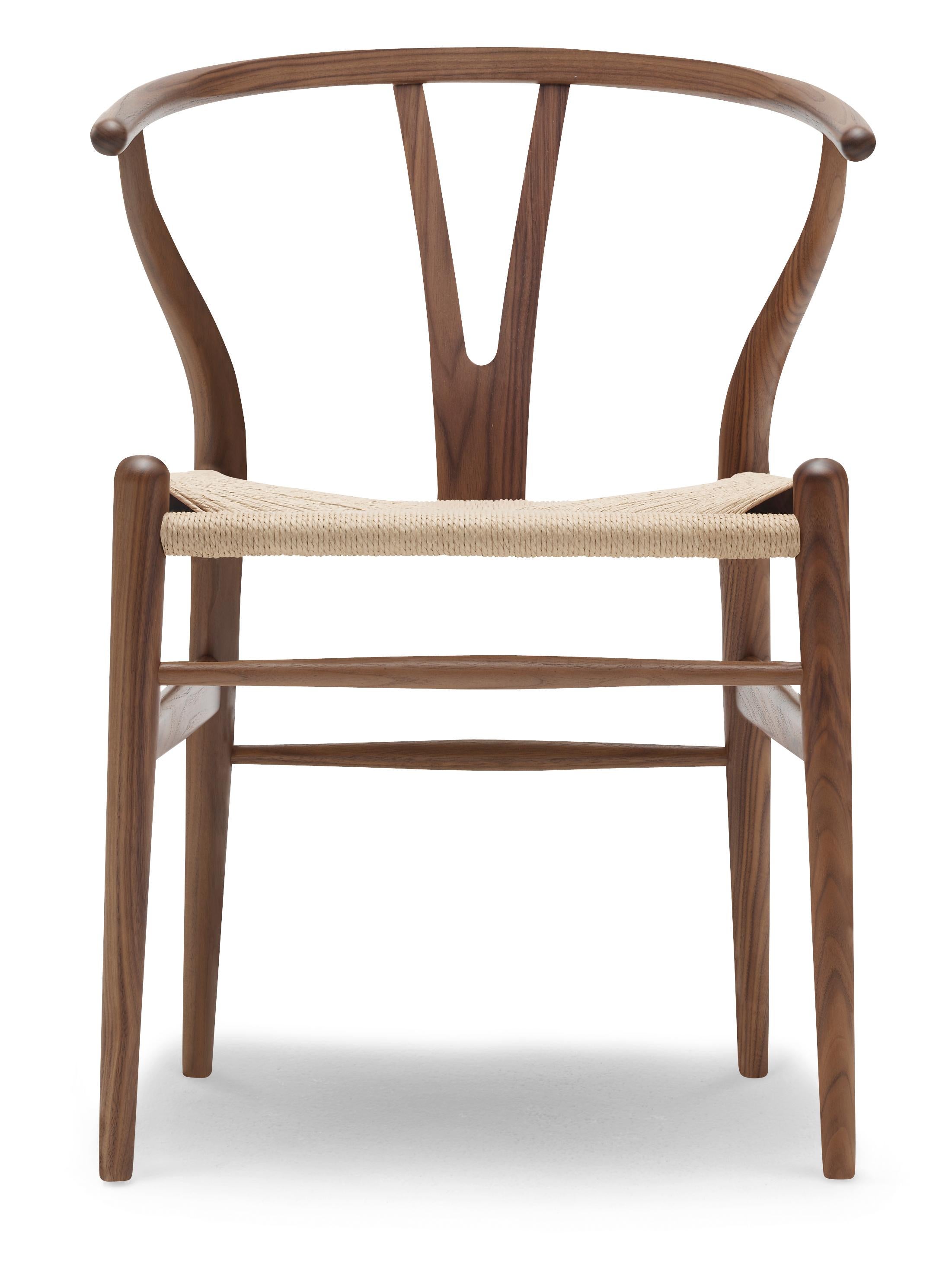 CH24 Wishbone-Stuhl in Holzausführung mit Sitz aus natürlichem Papierkordel von Hans Wegner, Brown(Walnut Oil)
