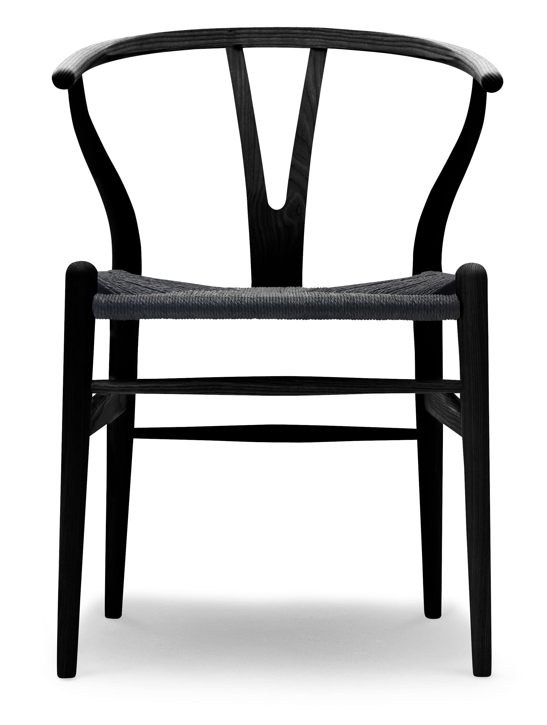 Black (Ash Paintedblack S9000N) CH24 Wishbone Chair in Wood Finishes with Black Papercord Seat by Hans J. Wegner
