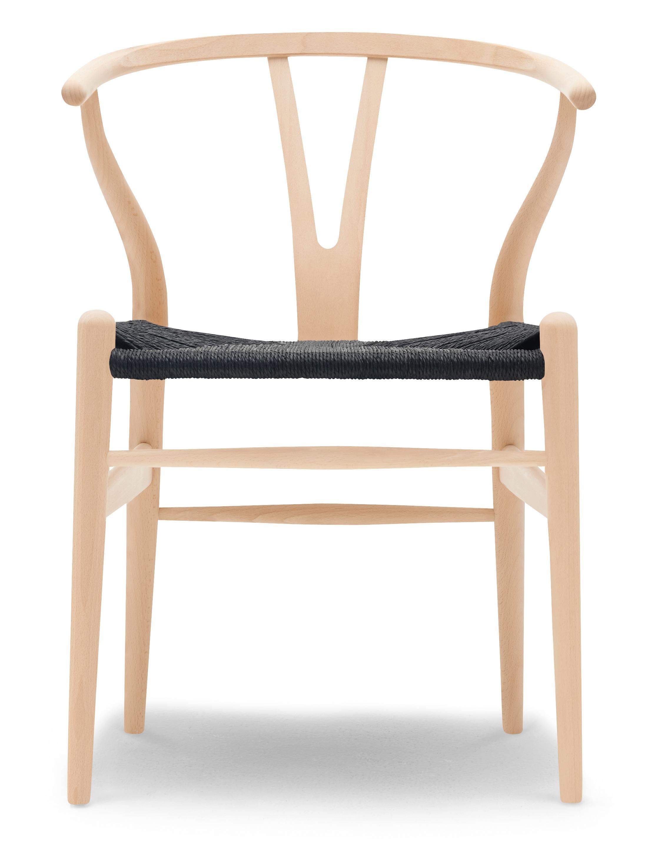 Beige (Beech Soap) CH24 Wishbone Chair in Wood Finishes with Black Papercord Seat by Hans J. Wegner