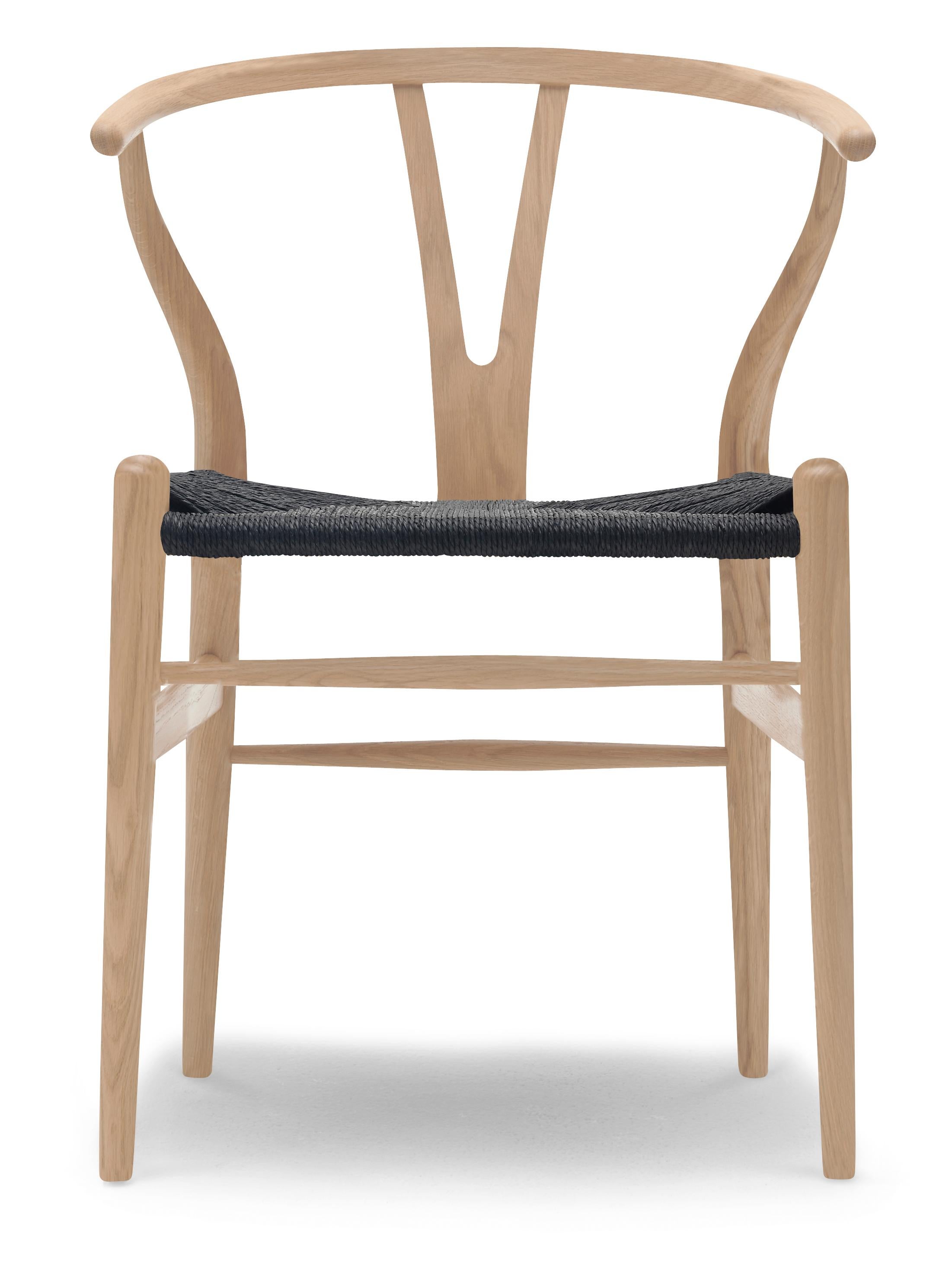 Beige (Oak White Oil) CH24 Wishbone Chair in Wood Finishes with Black Papercord Seat by Hans J. Wegner