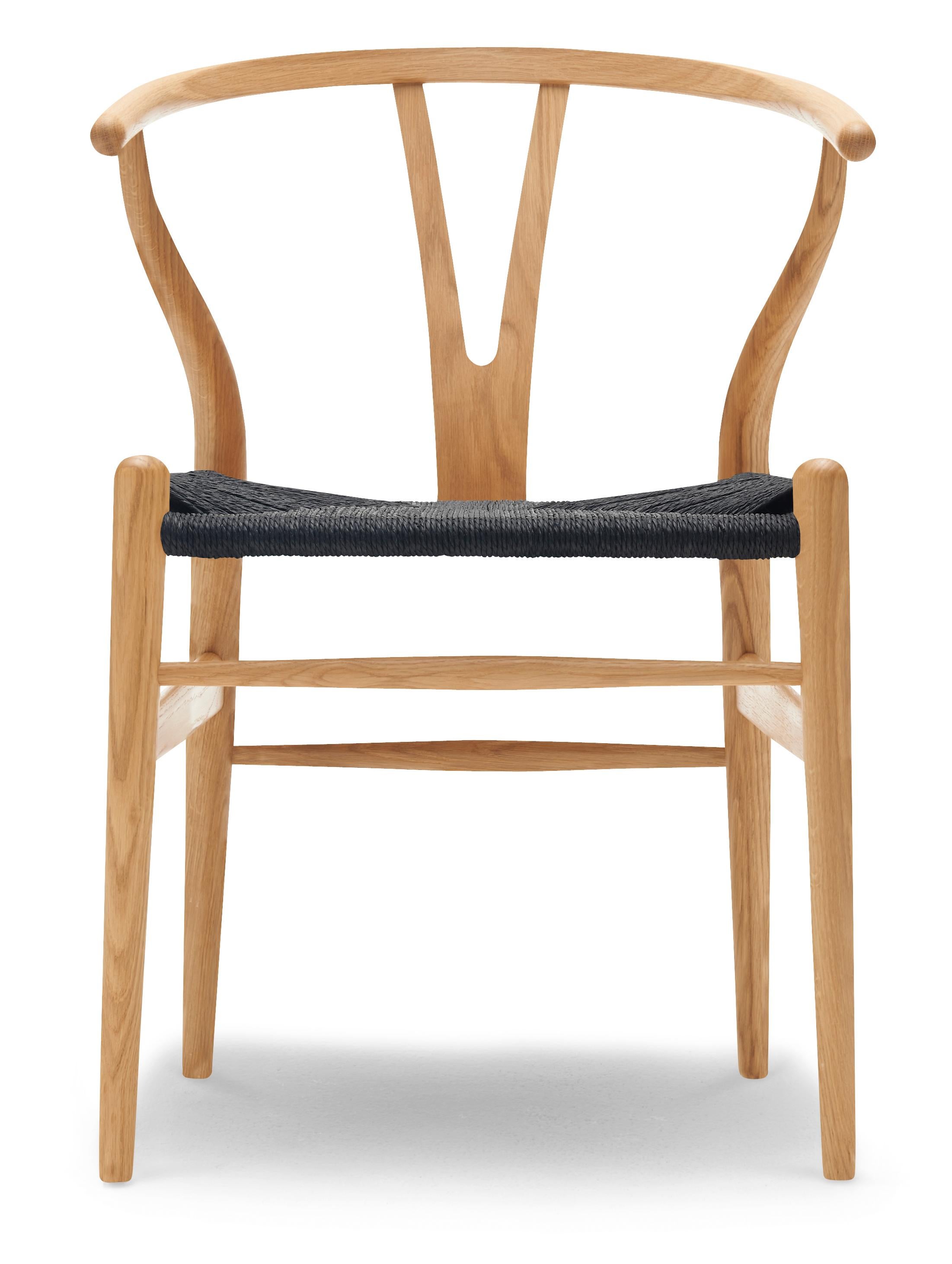 Brown (Oak Oil) CH24 Wishbone Chair in Wood Finishes with Black Papercord Seat by Hans J. Wegner