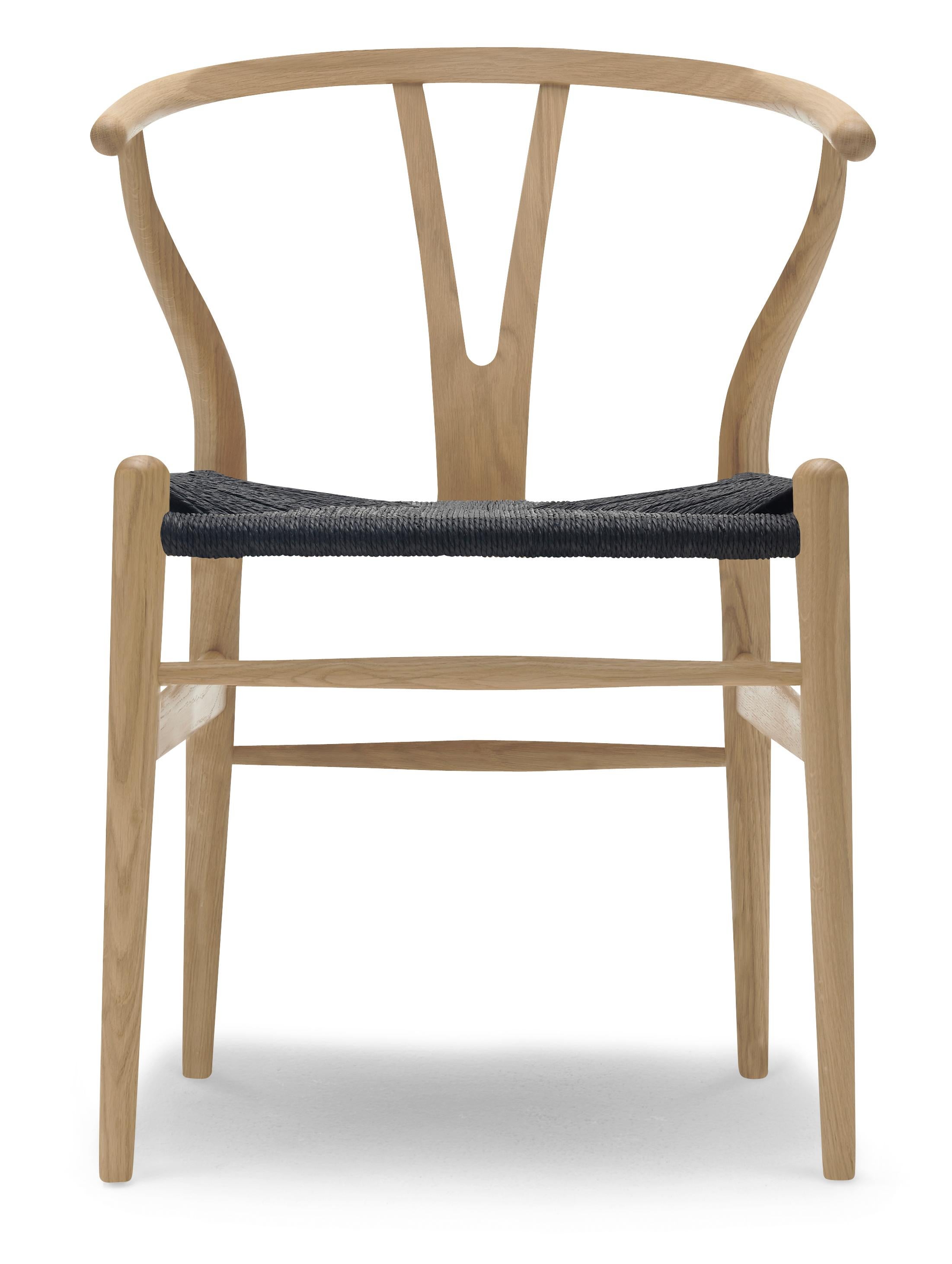 Brown (Oak Soap) CH24 Wishbone Chair in Wood Finishes with Black Papercord Seat by Hans J. Wegner