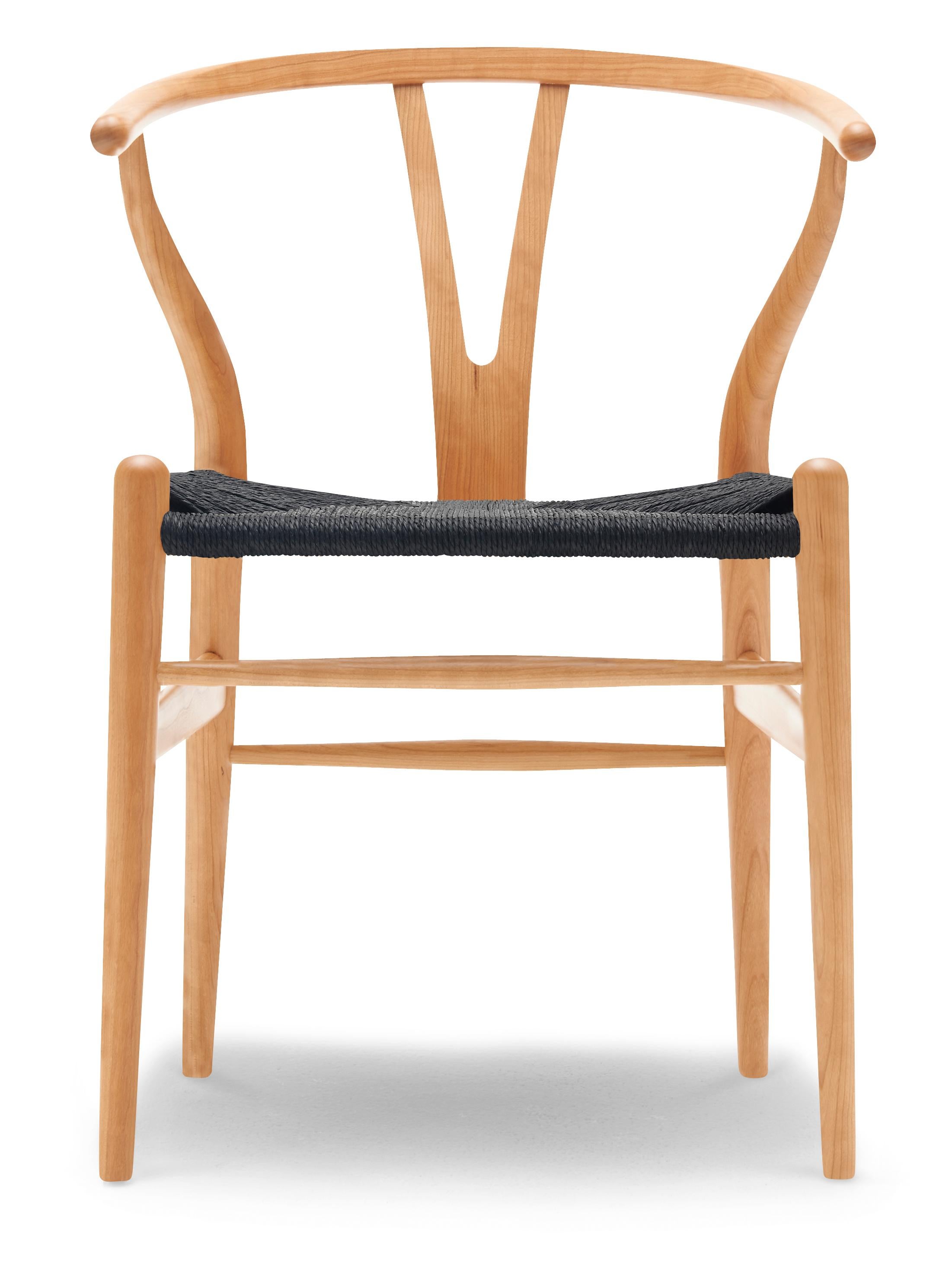 Brown (Cherry Oil) CH24 Wishbone Chair in Wood Finishes with Black Papercord Seat by Hans J. Wegner