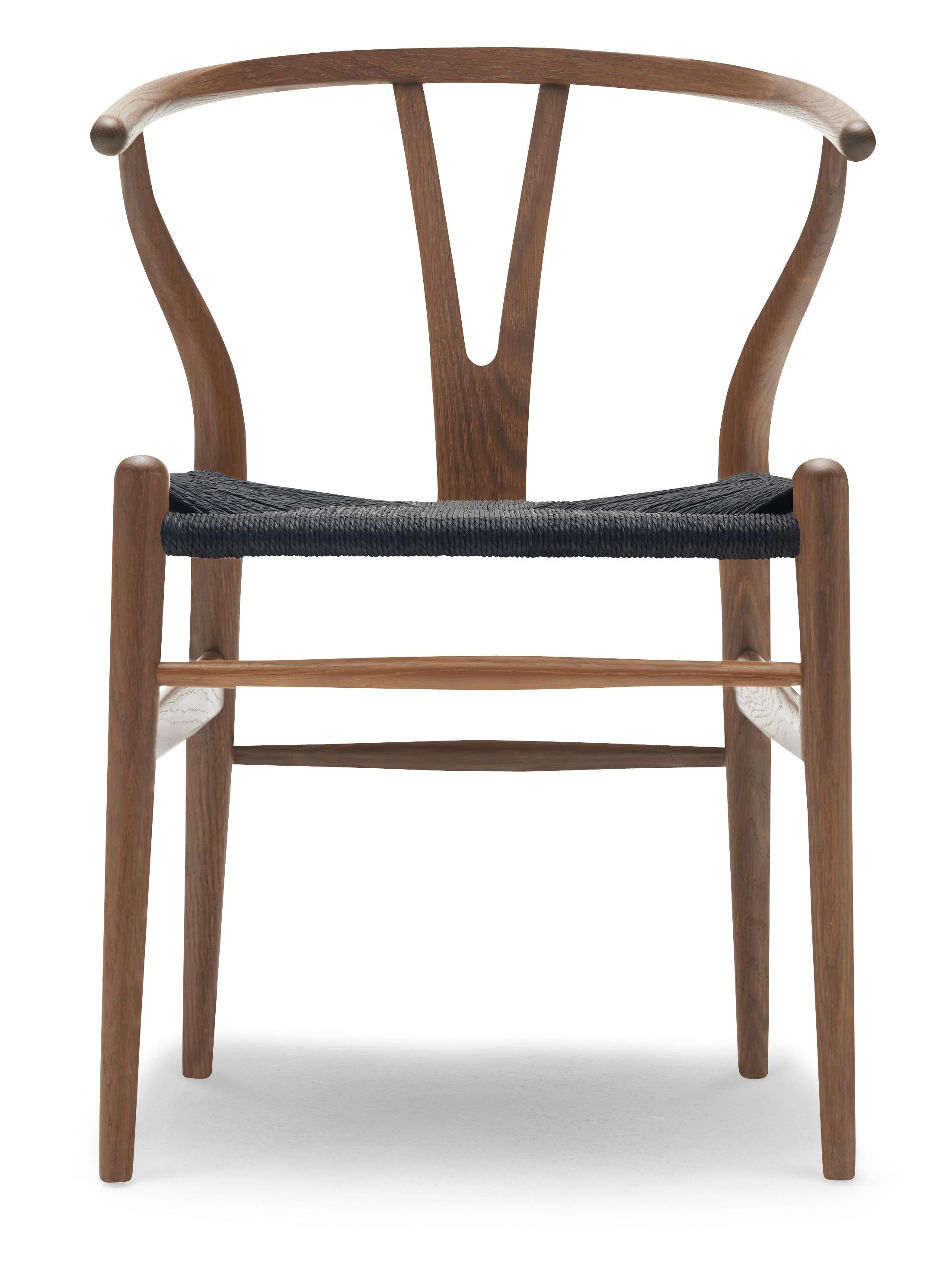 Brown (Oak Smoked Oil) CH24 Wishbone Chair in Wood Finishes with Black Papercord Seat by Hans J. Wegner