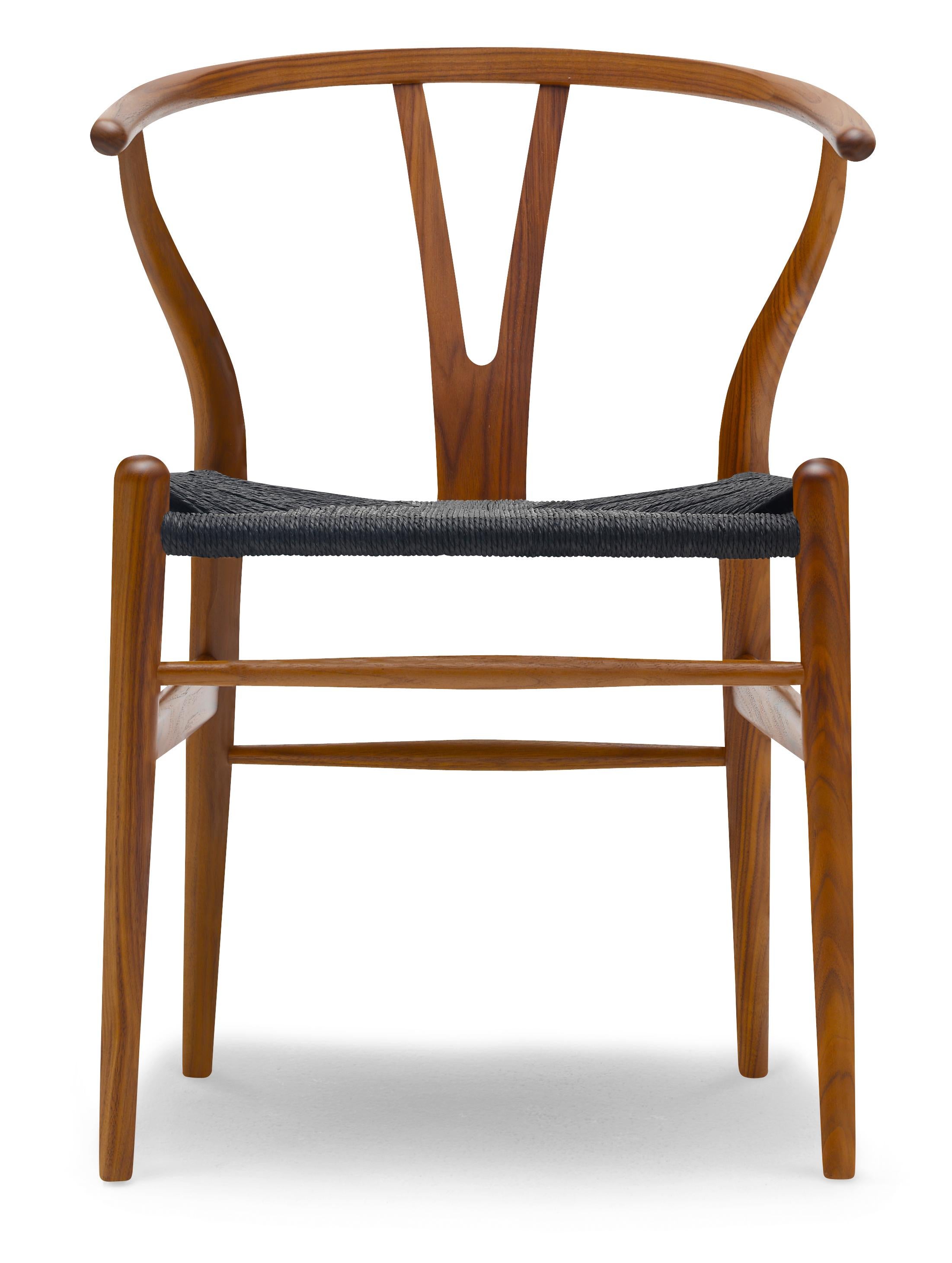 Brown (Walnut Lacquer) CH24 Wishbone Chair in Wood Finishes with Black Papercord Seat by Hans J. Wegner