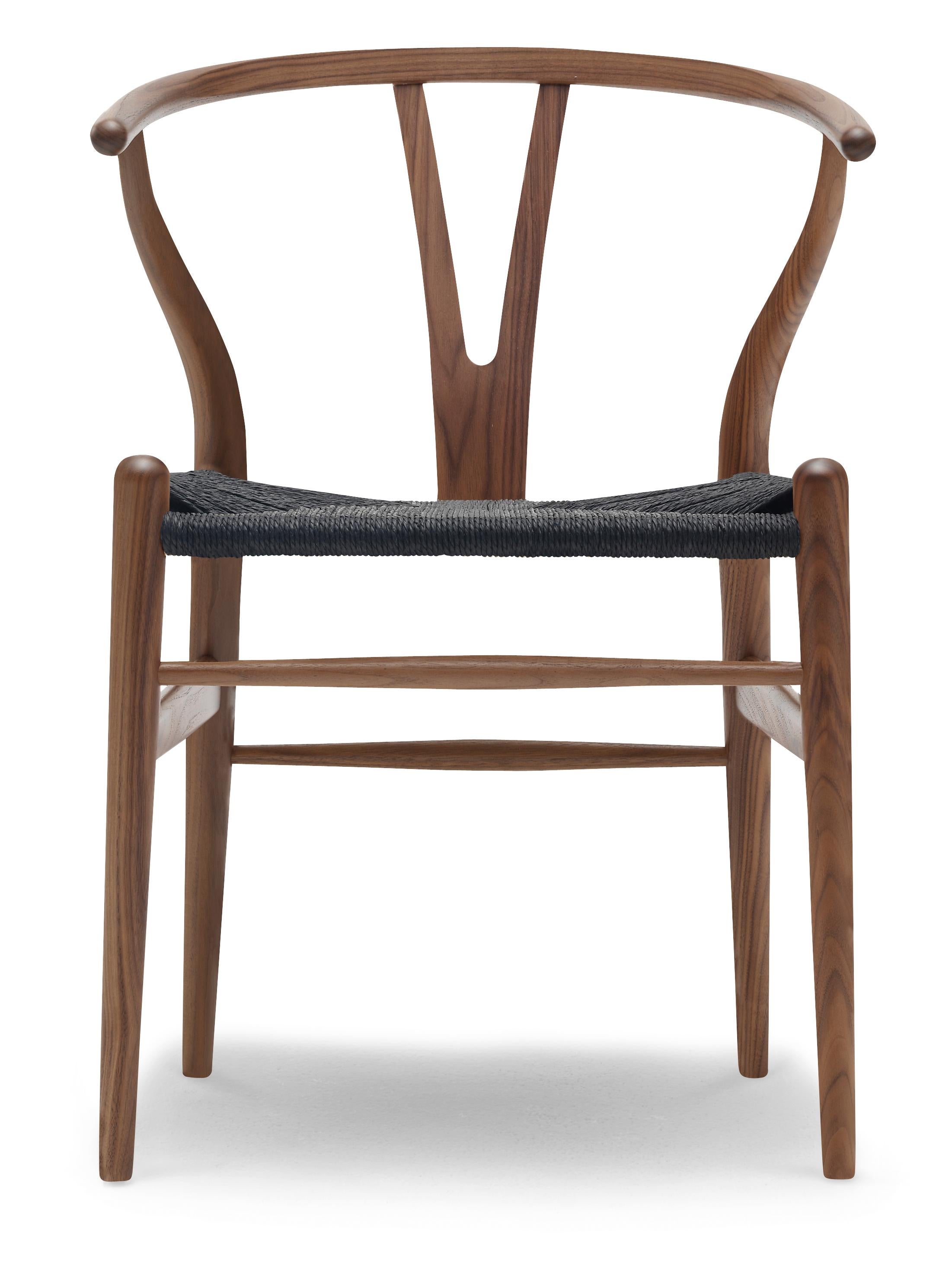 Brown (Walnut Oil) CH24 Wishbone Chair in Wood Finishes with Black Papercord Seat by Hans J. Wegner