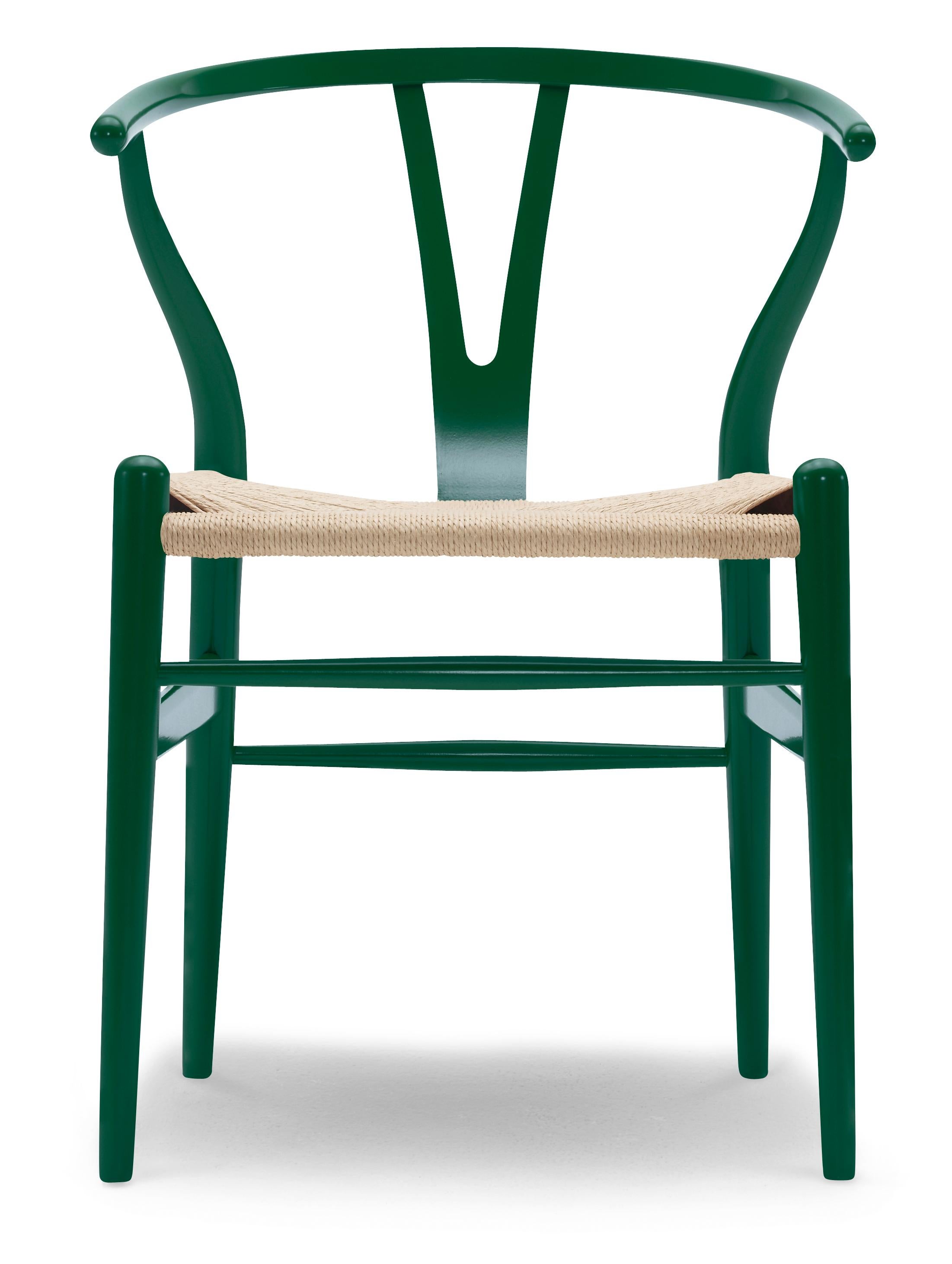 Green (NCS S6030-B90G) CH24 Wishbone Chair in Color Finishes with Natural Papercord Seat by Hans Wegner