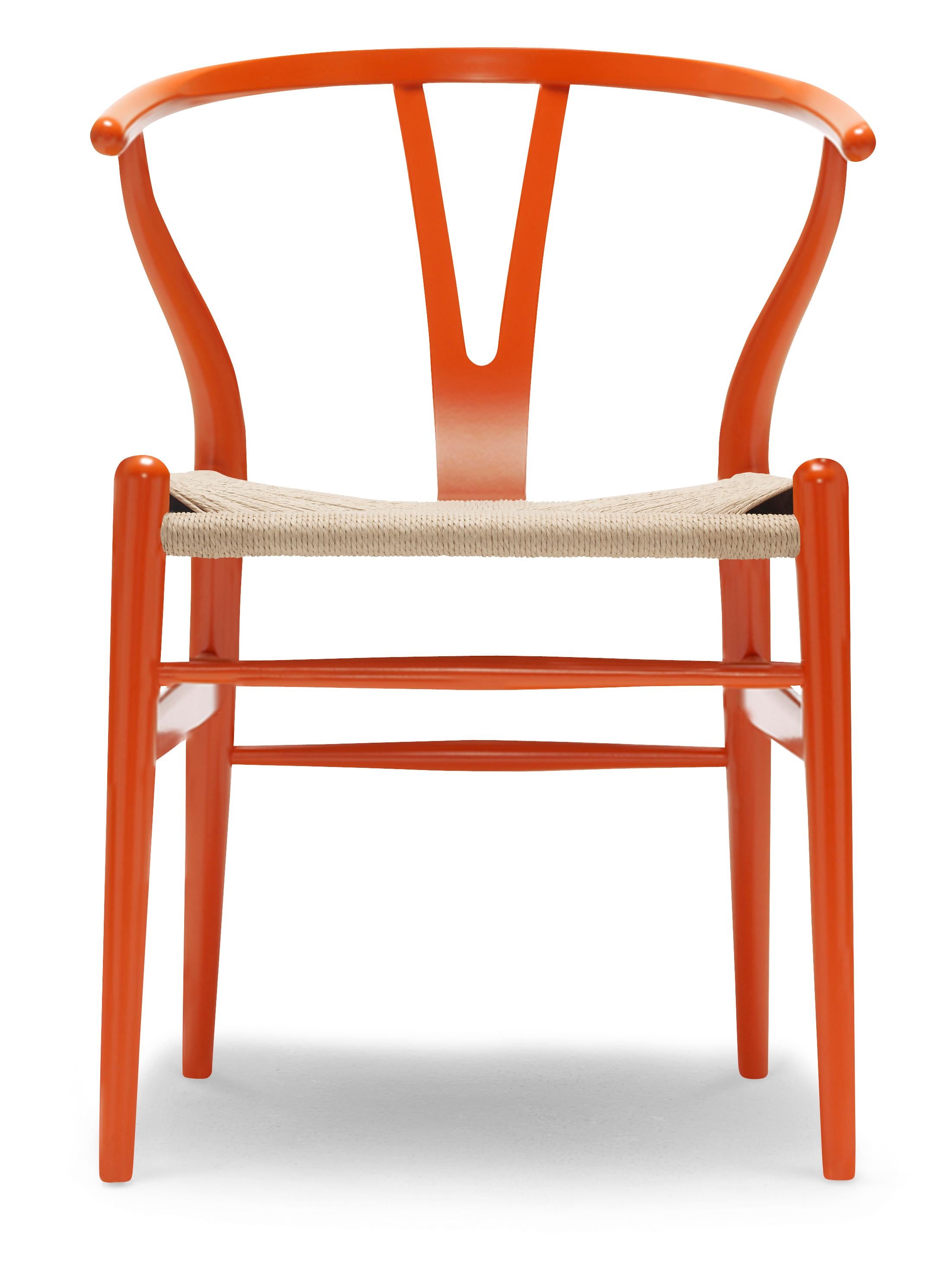 Orange (NCS S2075-Y70R) CH24 Wishbone Chair in Color Finishes with Natural Papercord Seat by Hans Wegner