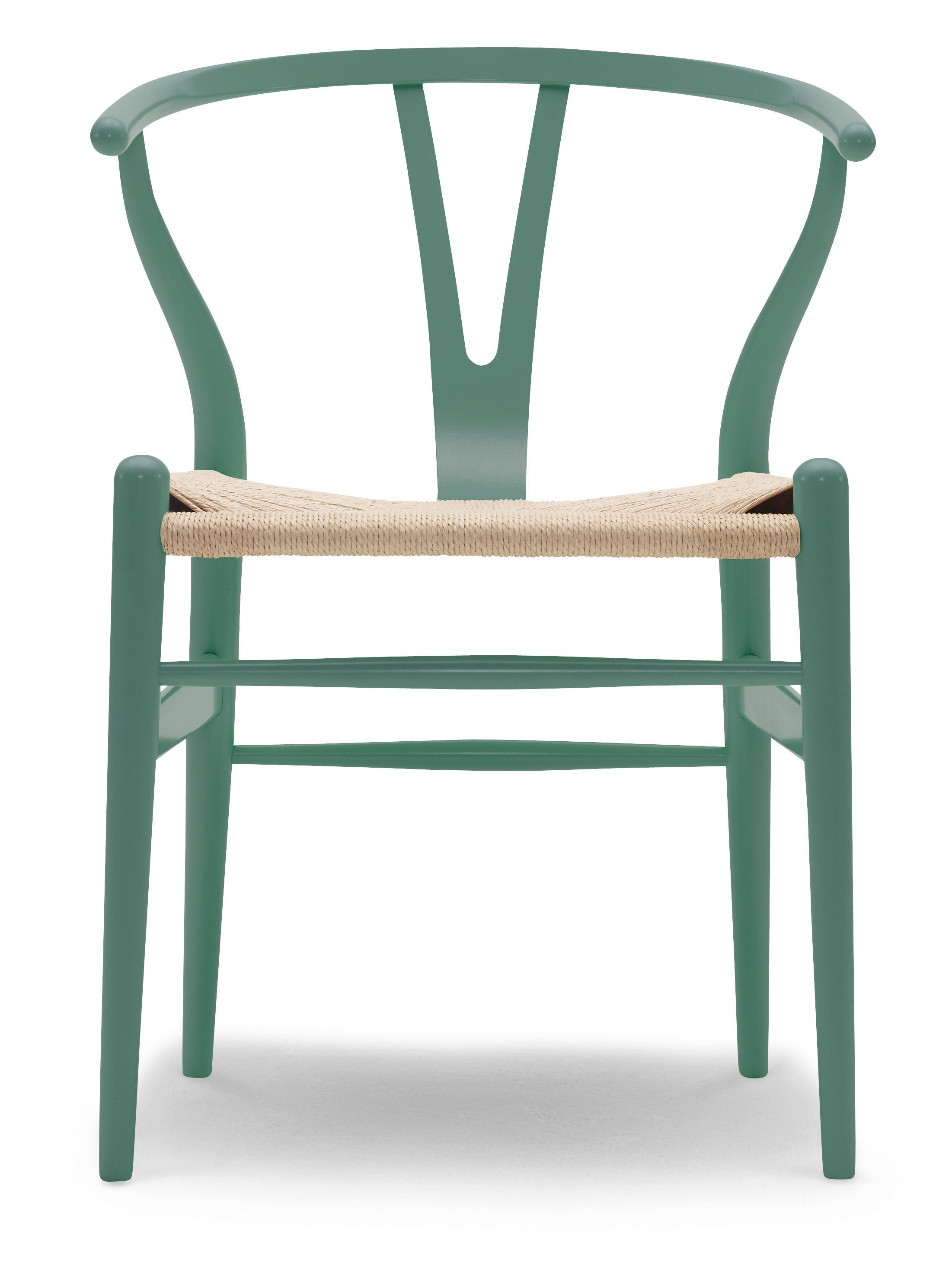Green (NCS S6020-B50G) CH24 Wishbone Chair in Color Finishes with Natural Papercord Seat by Hans Wegner