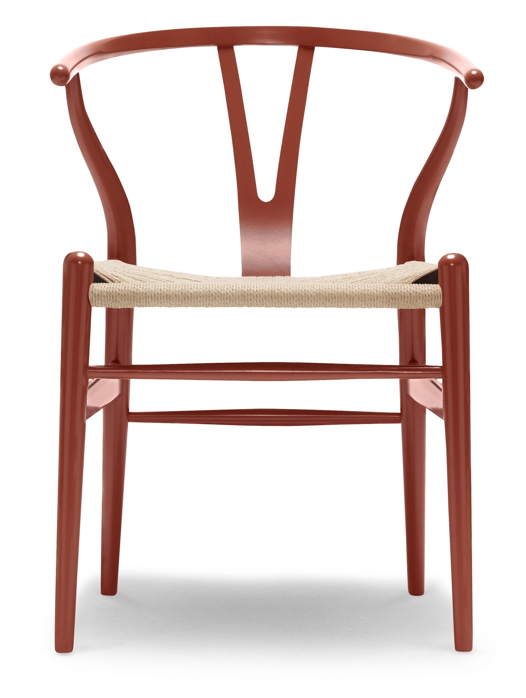 Red (NCS S4550-Y80R) CH24 Wishbone Chair in Color Finishes with Natural Papercord Seat by Hans Wegner