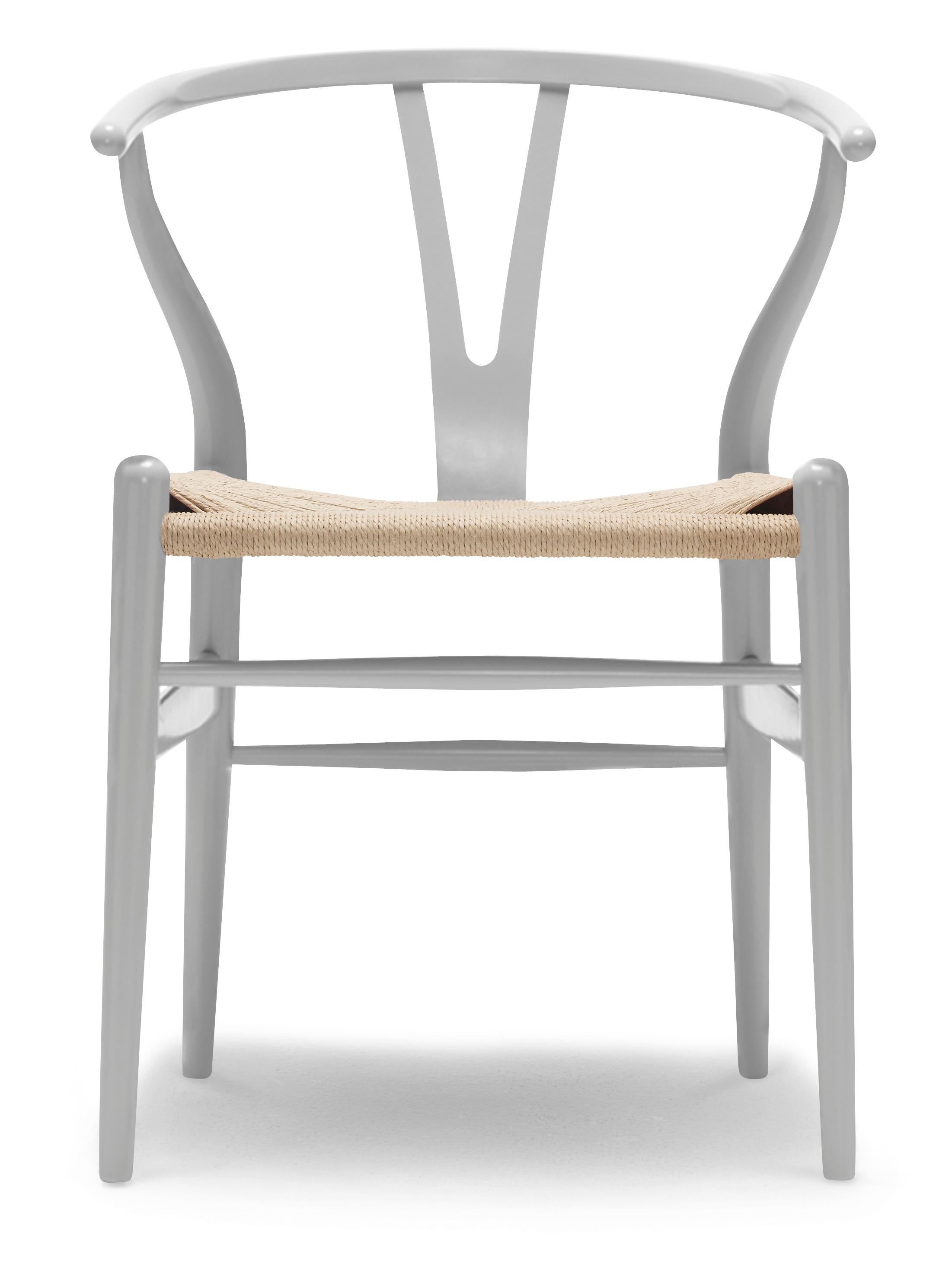 Gray (NCS S3502-Y) CH24 Wishbone Chair in Color Finishes with Natural Papercord Seat by Hans Wegner