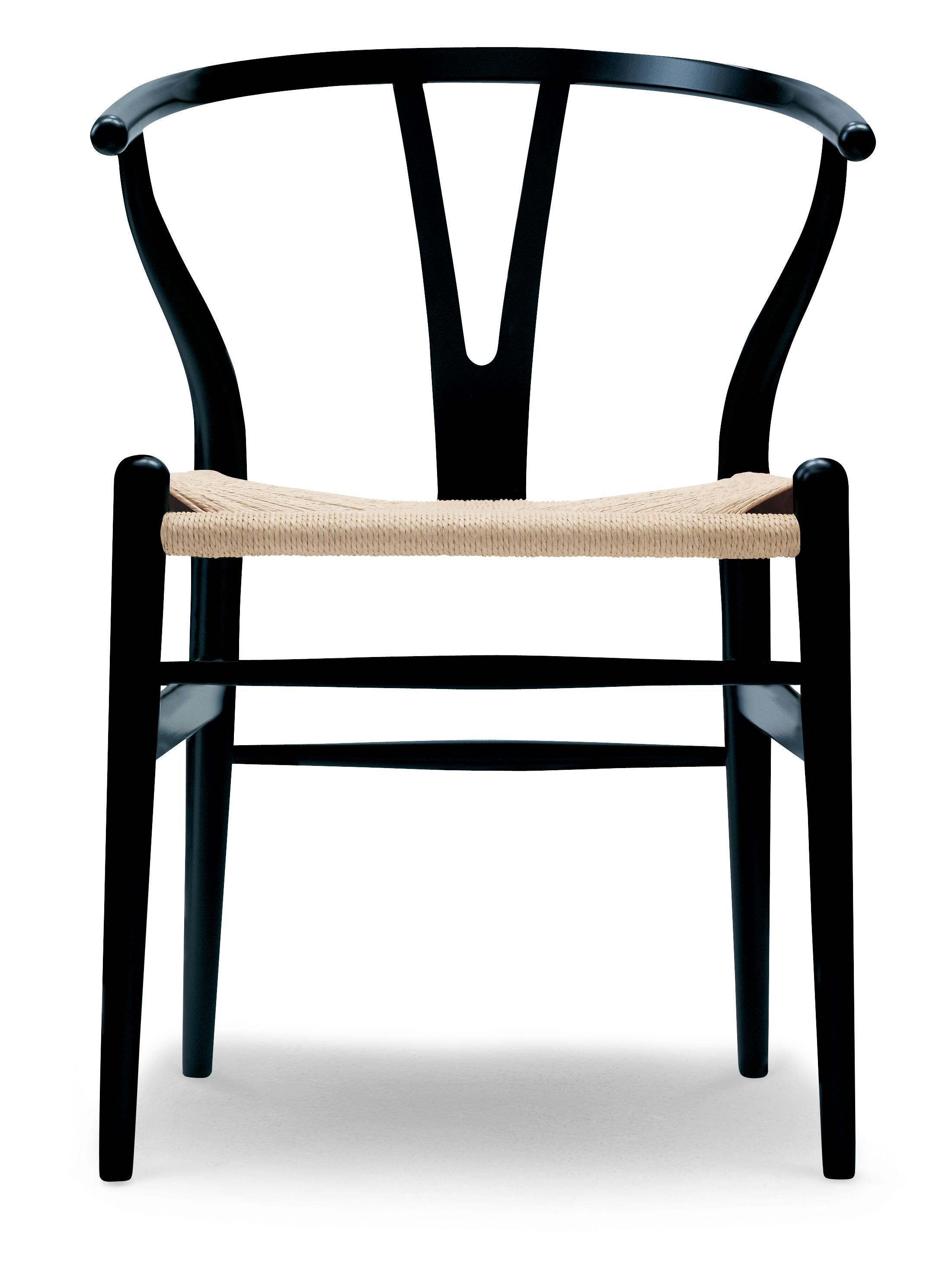 Black (NCS S9000-N) CH24 Wishbone Chair in Color Finishes with Natural Papercord Seat by Hans Wegner