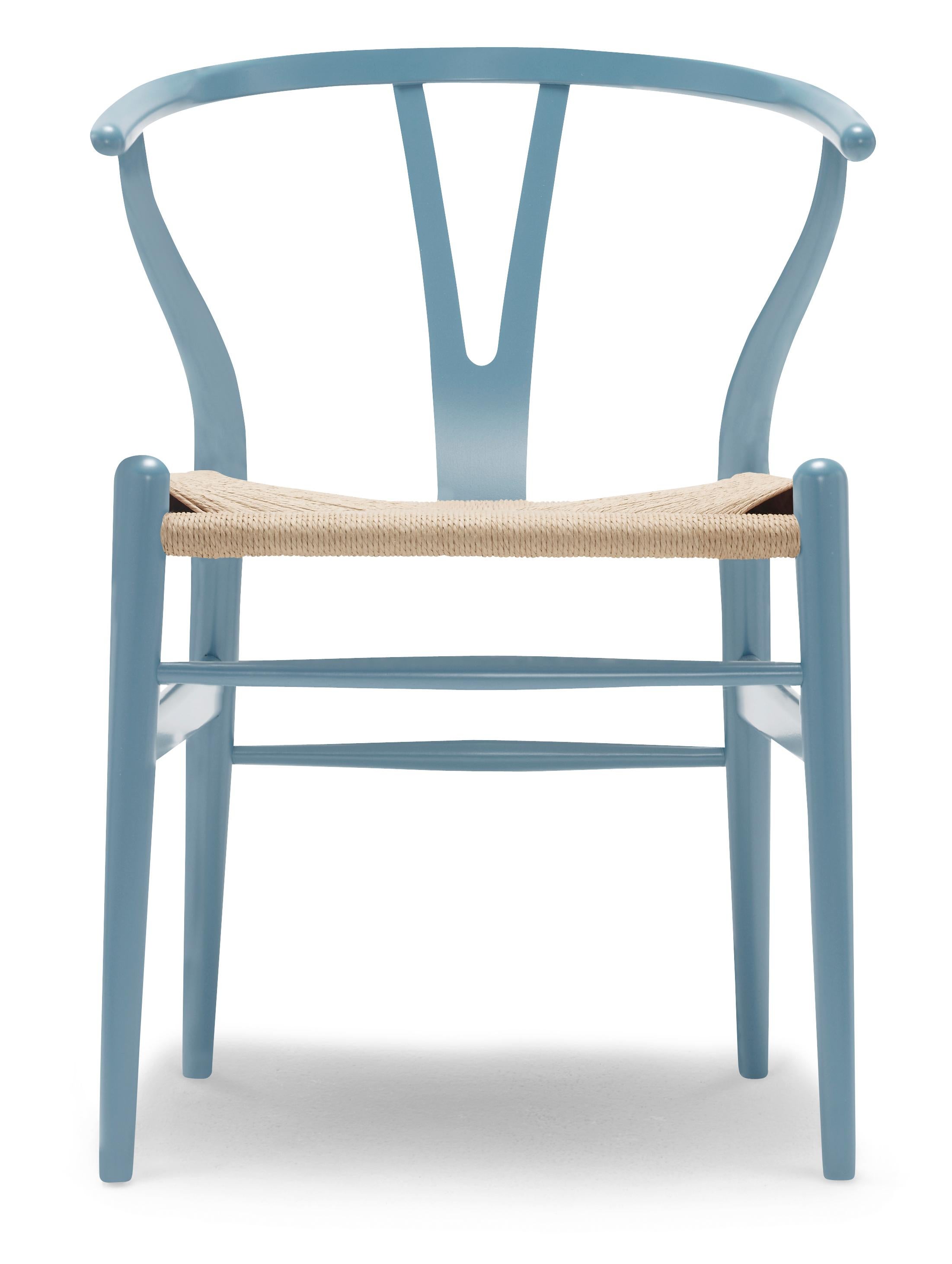 Blue (NCS S3030-B) CH24 Wishbone Chair in Color Finishes with Natural Papercord Seat by Hans Wegner