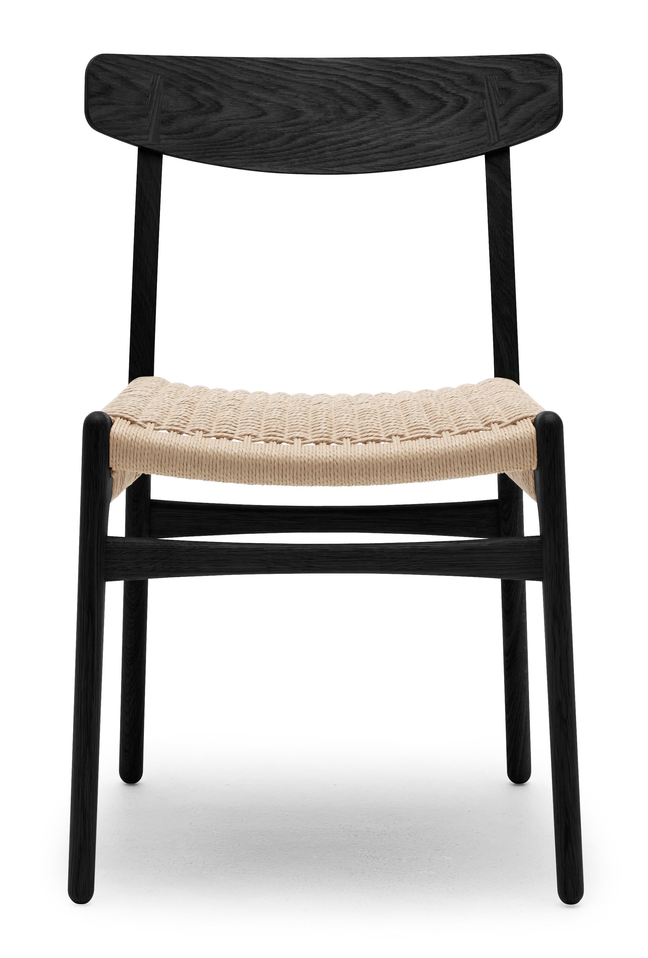 Black (Oak Painted blacks9000-N) CH23 Dining Chair in Wood Finishes with Natural Papercord Seat by Hans J. Wegner