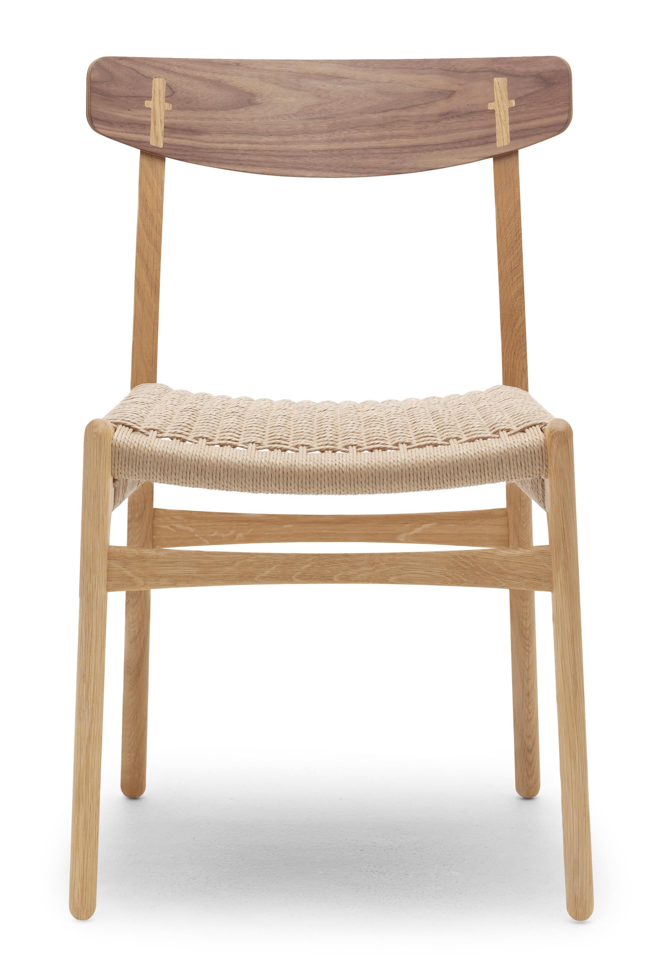 Brown (Oak/Walnut) CH23 Dining Chair in Wood Finishes with Natural Papercord Seat by Hans J. Wegner
