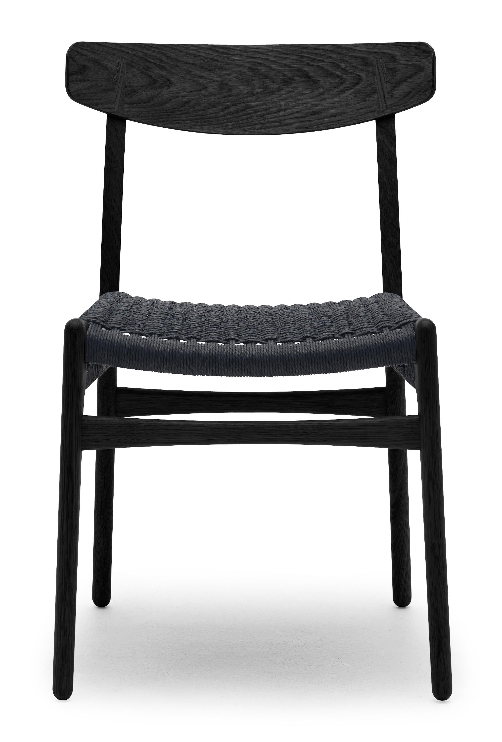 Black (Oak Painted blacks9000-N) CH23 Dining Chair in Wood Finishes with Black Papercord Seat by Hans J. Wegner