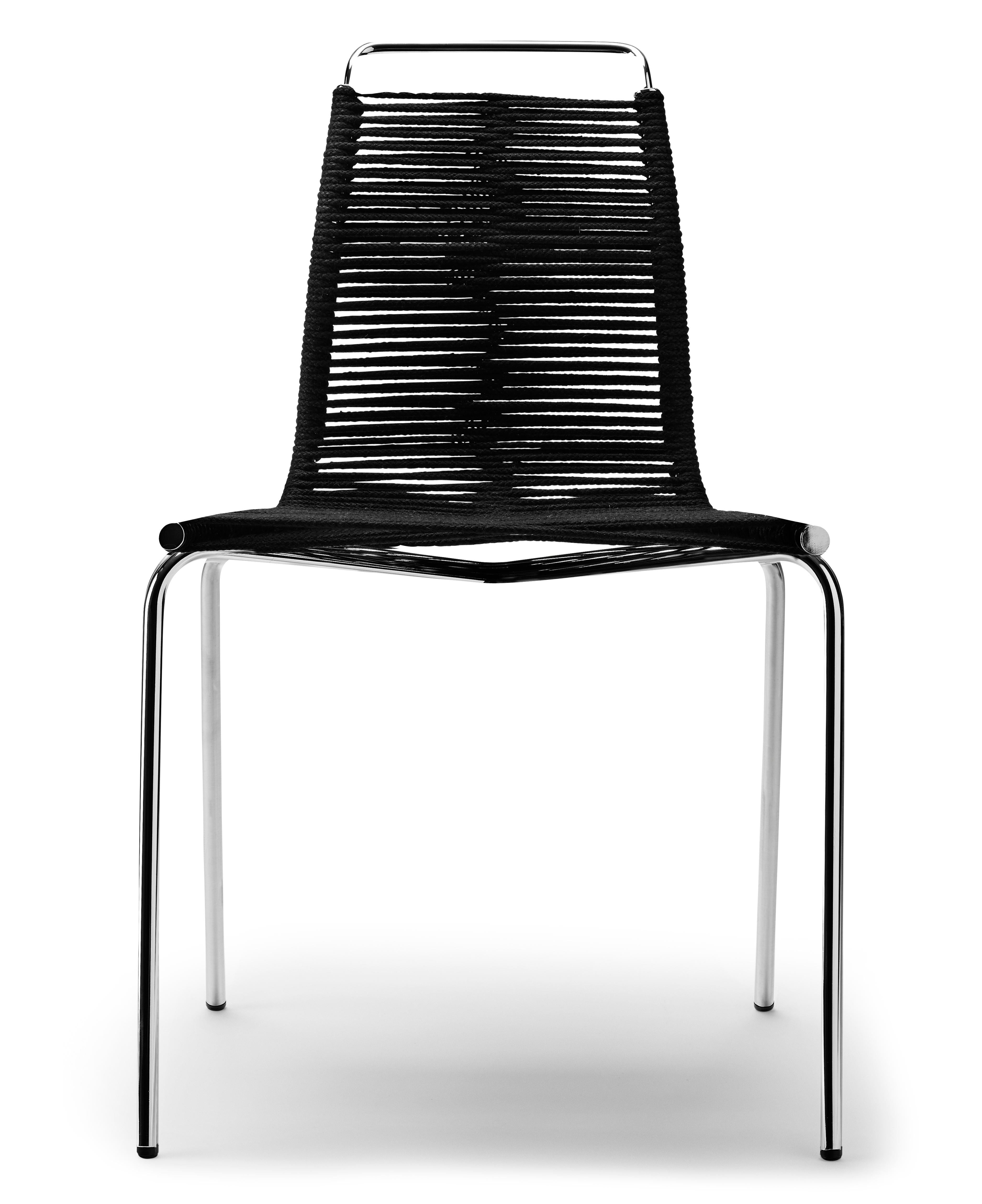 Beige (Woven Flag Halyard Natural-Black) PK1 Dining Chair in Chrome Base by Poul Kjærholm