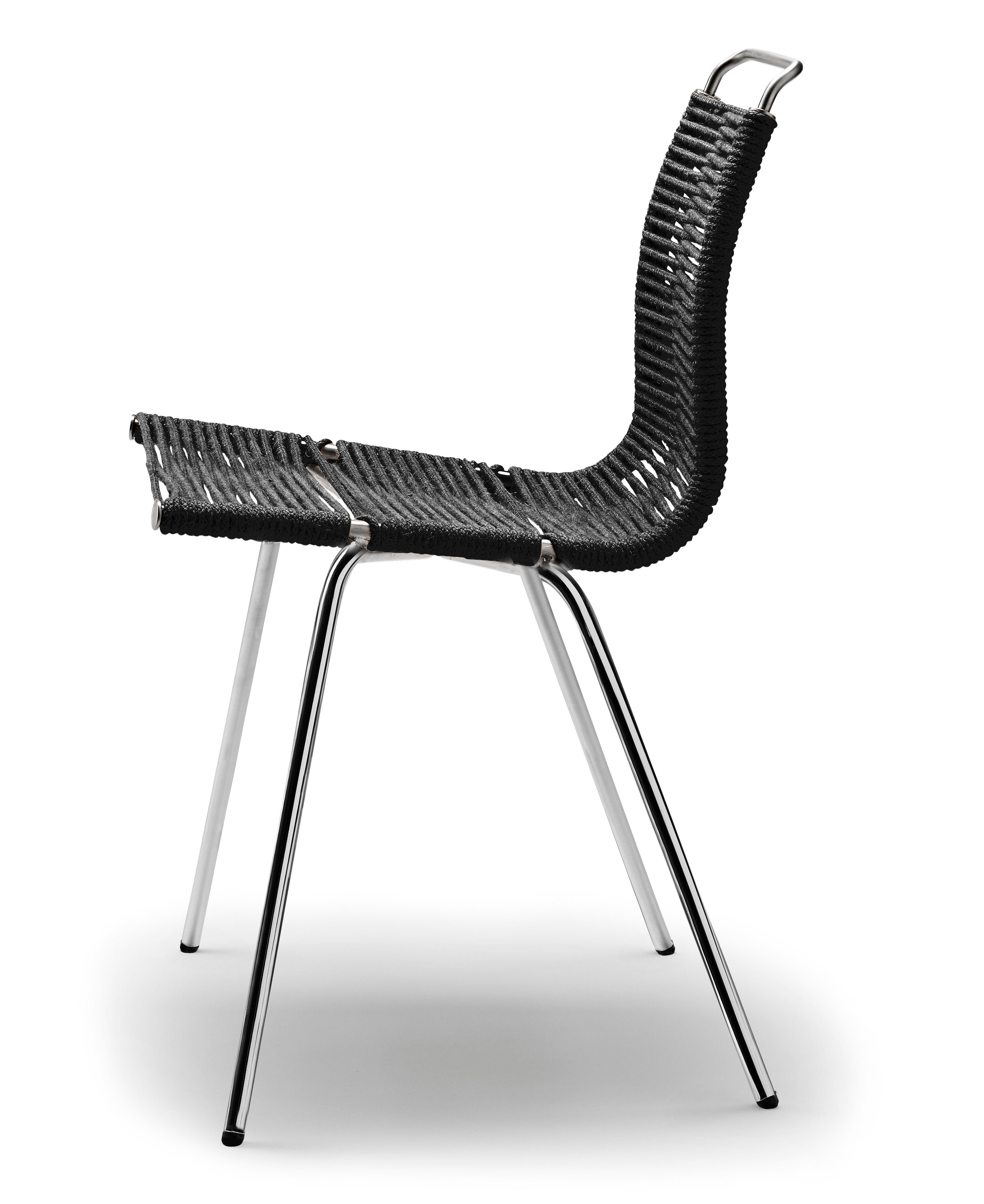 Beige (Woven Flag Halyard Natural-Black) PK1 Dining Chair in Chrome Base by Poul Kjærholm 2