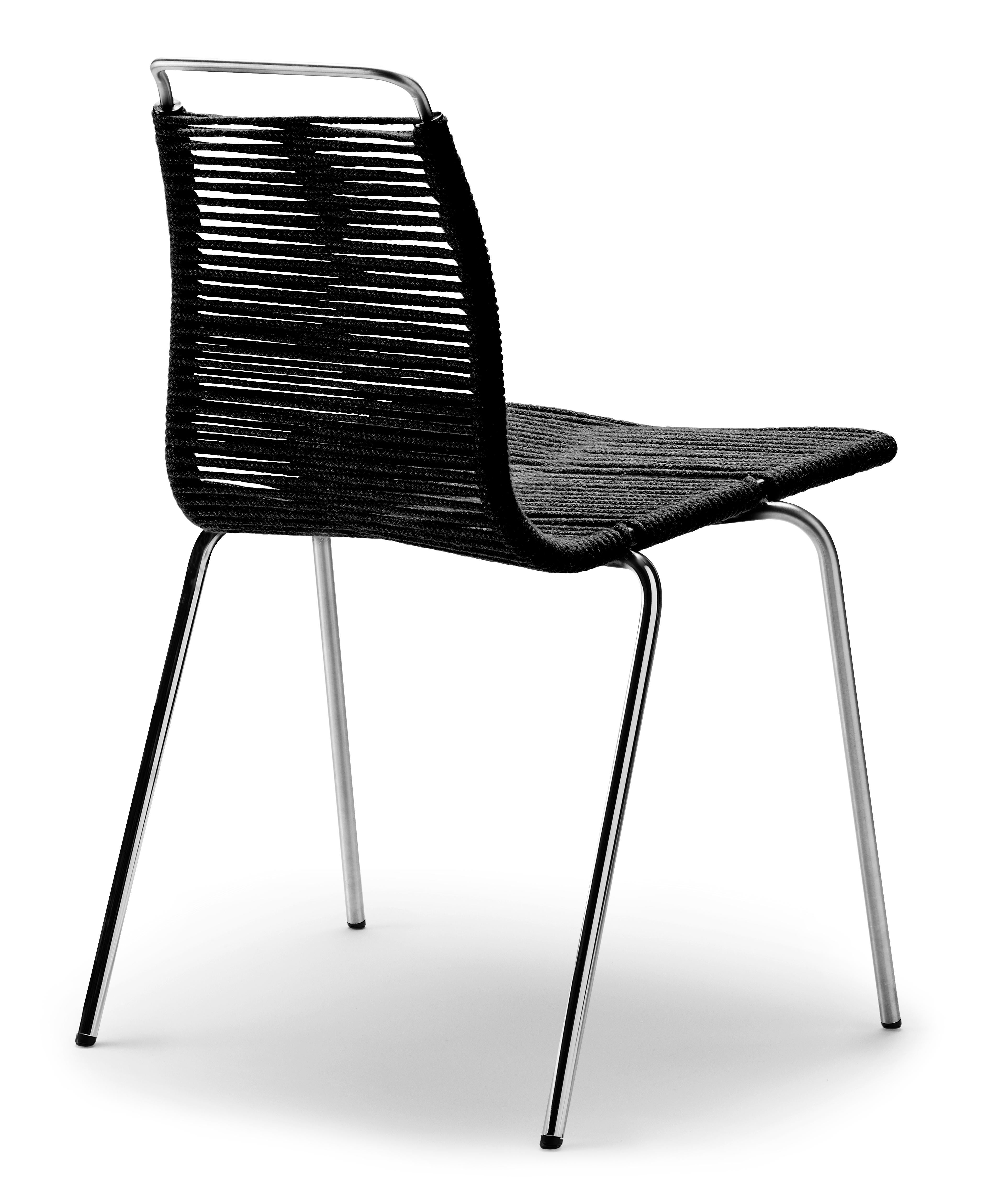 Beige (Woven Flag Halyard Natural-Black) PK1 Dining Chair in Chrome Base by Poul Kjærholm 3