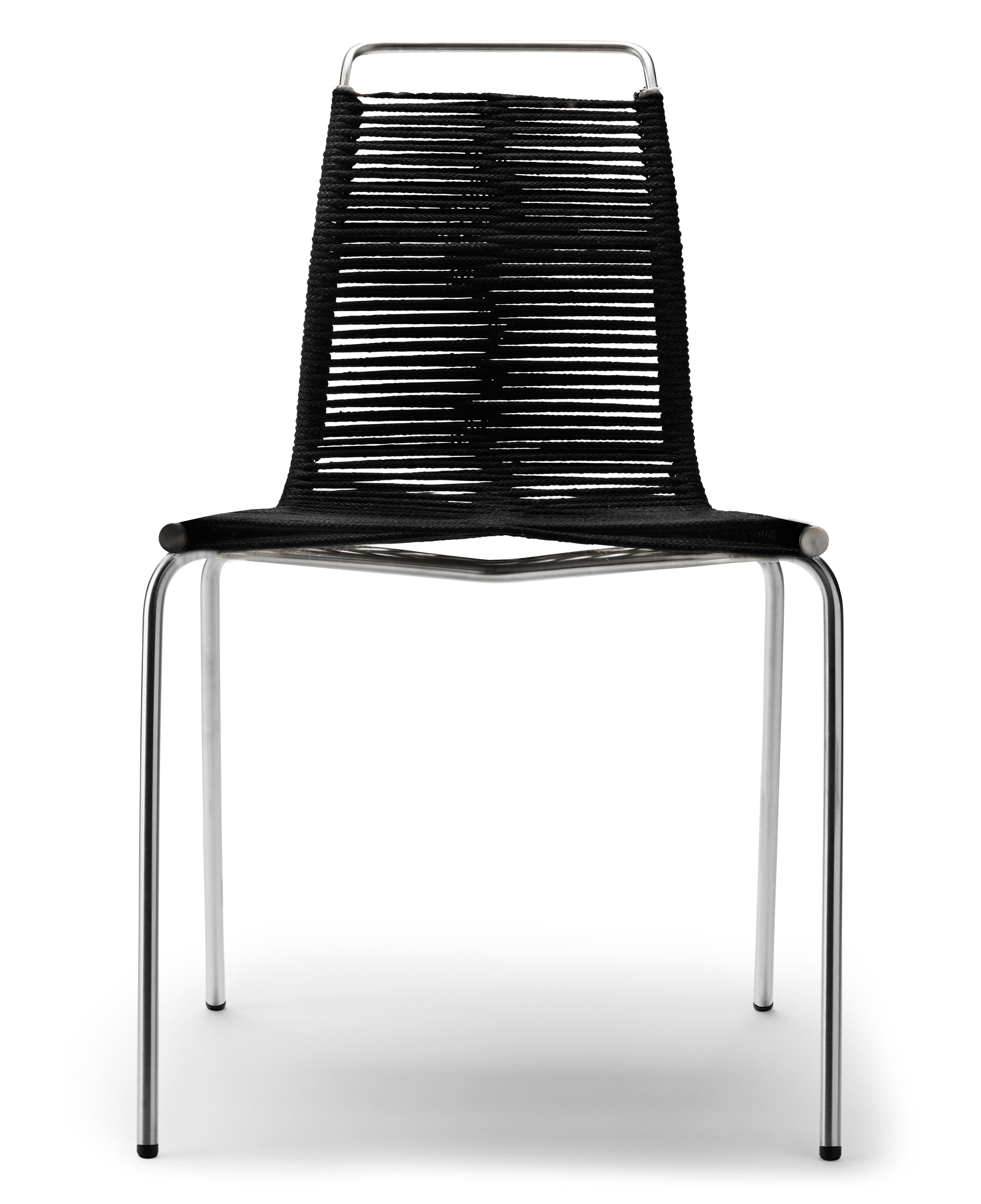 Beige (Woven Flag Halyard Natural-Black) PK1 Dining Chair in Stainless Steel Base by Poul Kjærholm