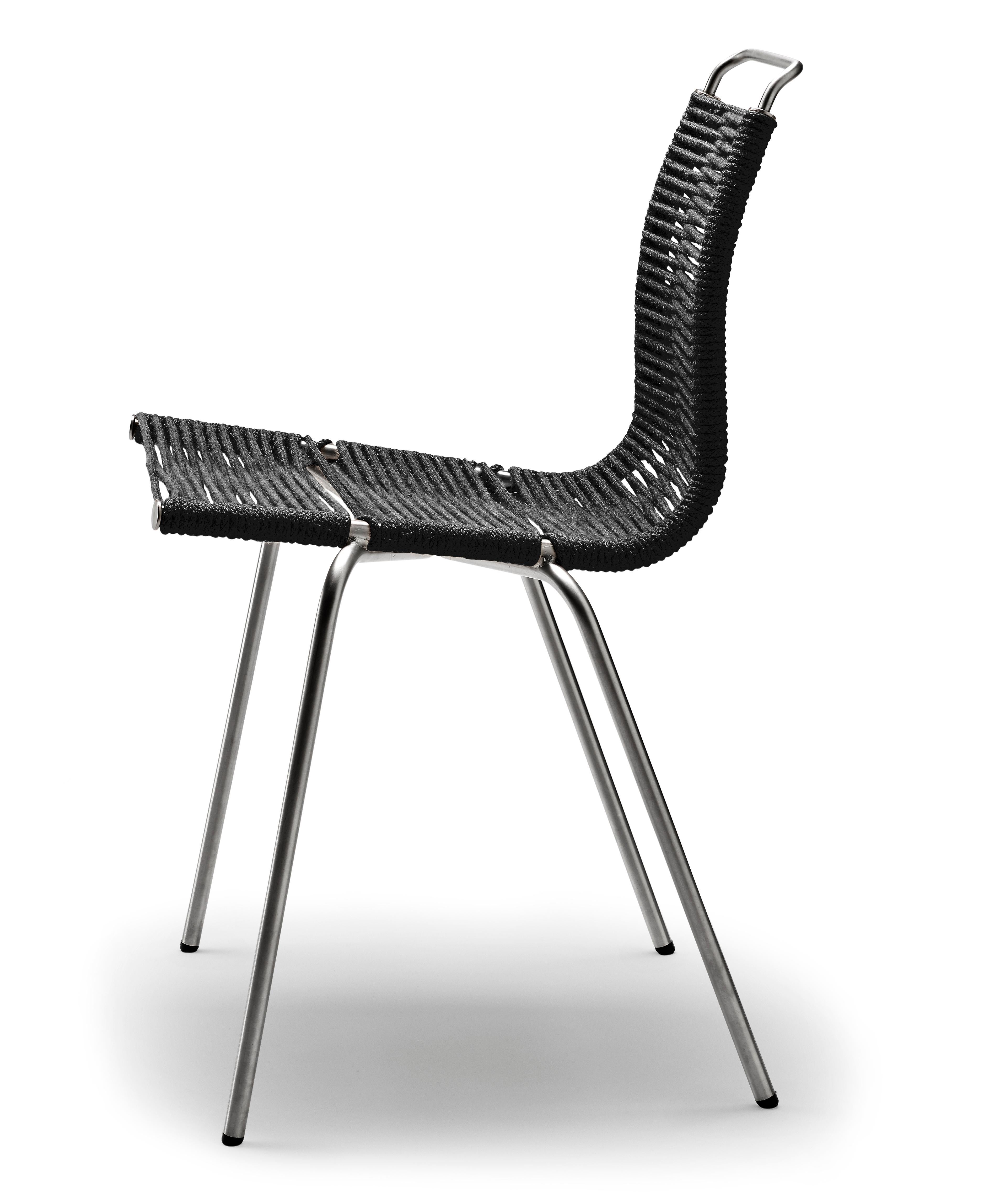 Beige (Woven Flag Halyard Natural-Black) PK1 Dining Chair in Stainless Steel Base by Poul Kjærholm 2