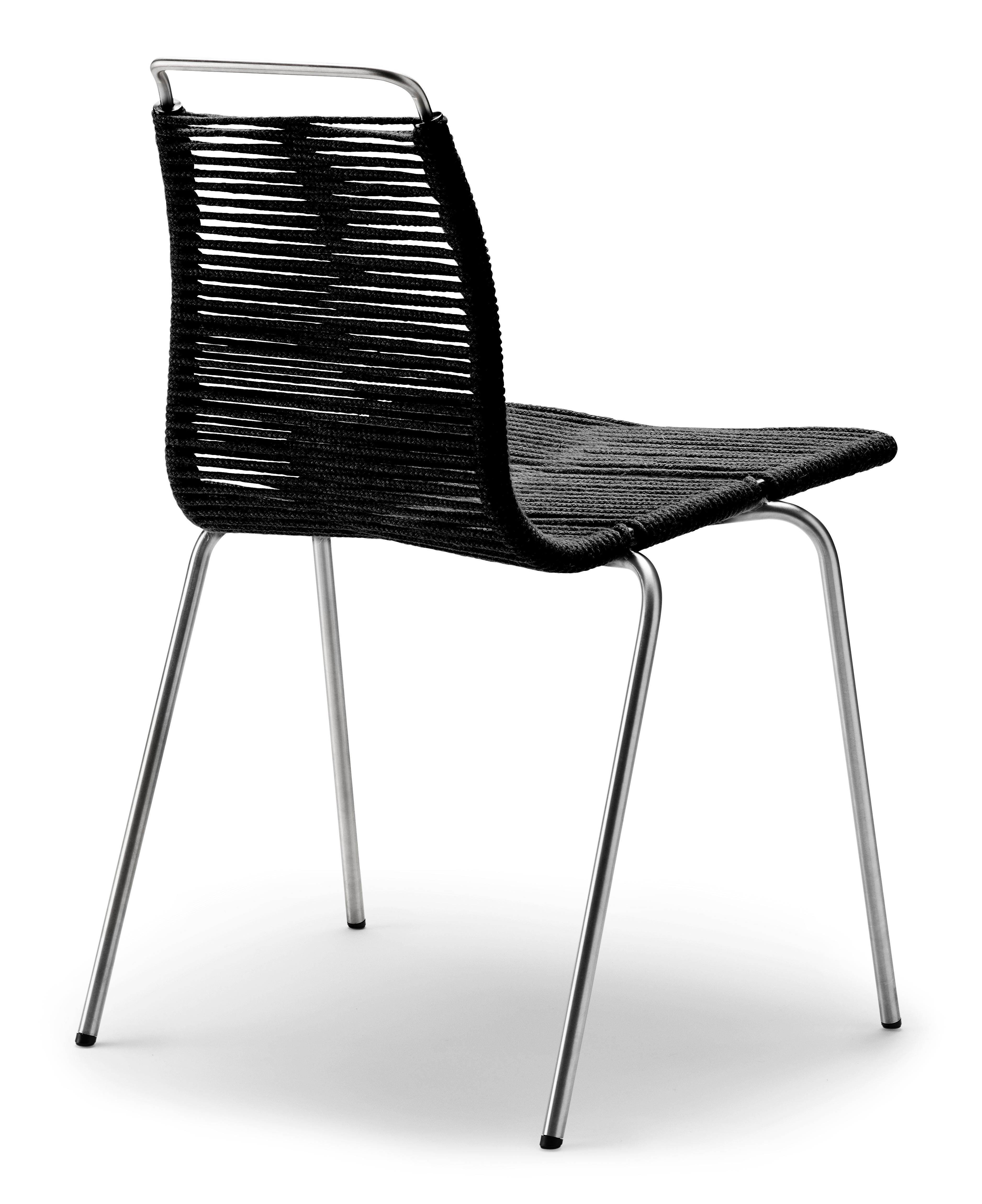 Beige (Woven Flag Halyard Natural-Black) PK1 Dining Chair in Stainless Steel Base by Poul Kjærholm 3