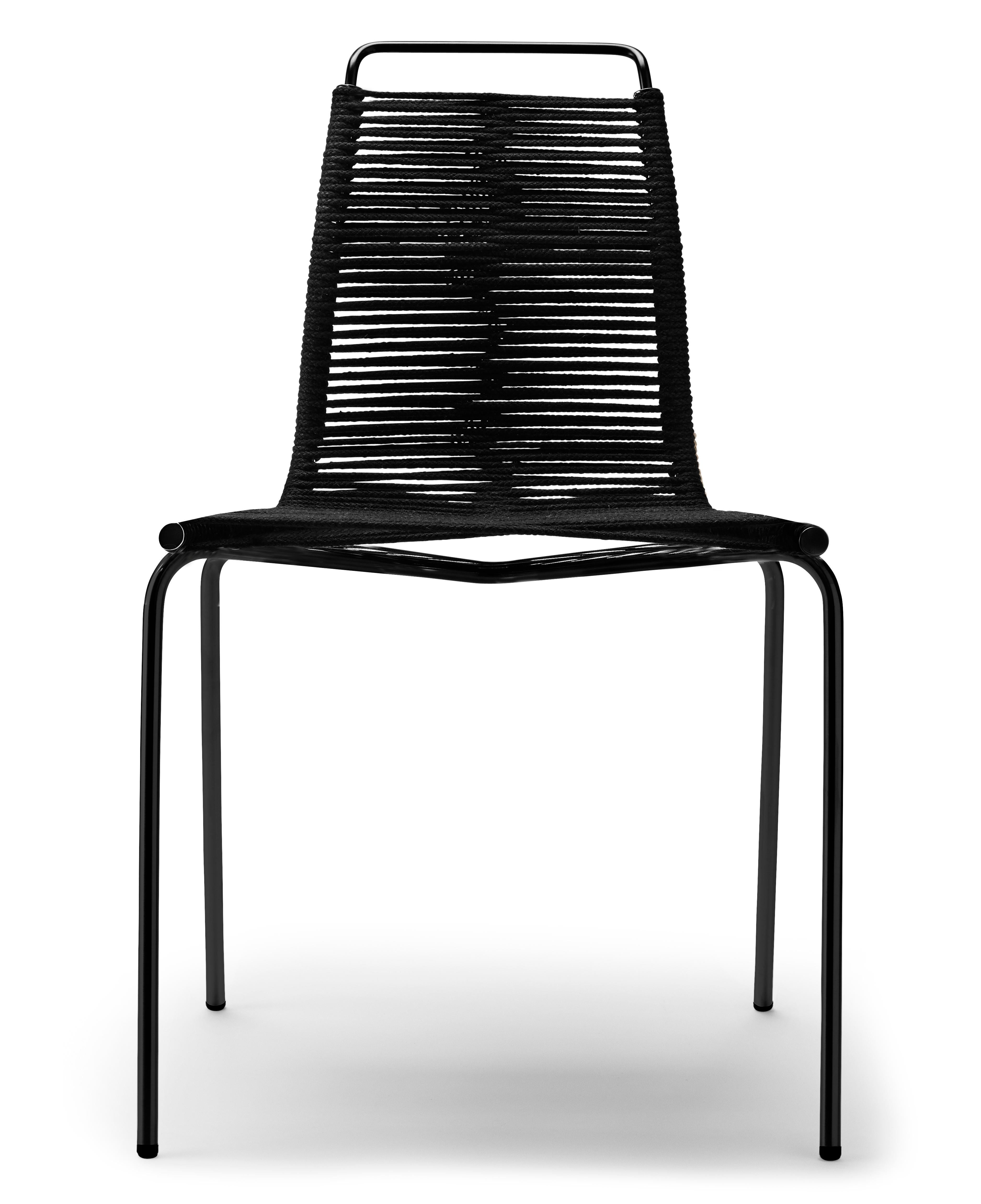 Beige (Woven Flag Halyard Natural-Black) PK1 Dining Chair in Black Steel Base by Poul Kjærholm