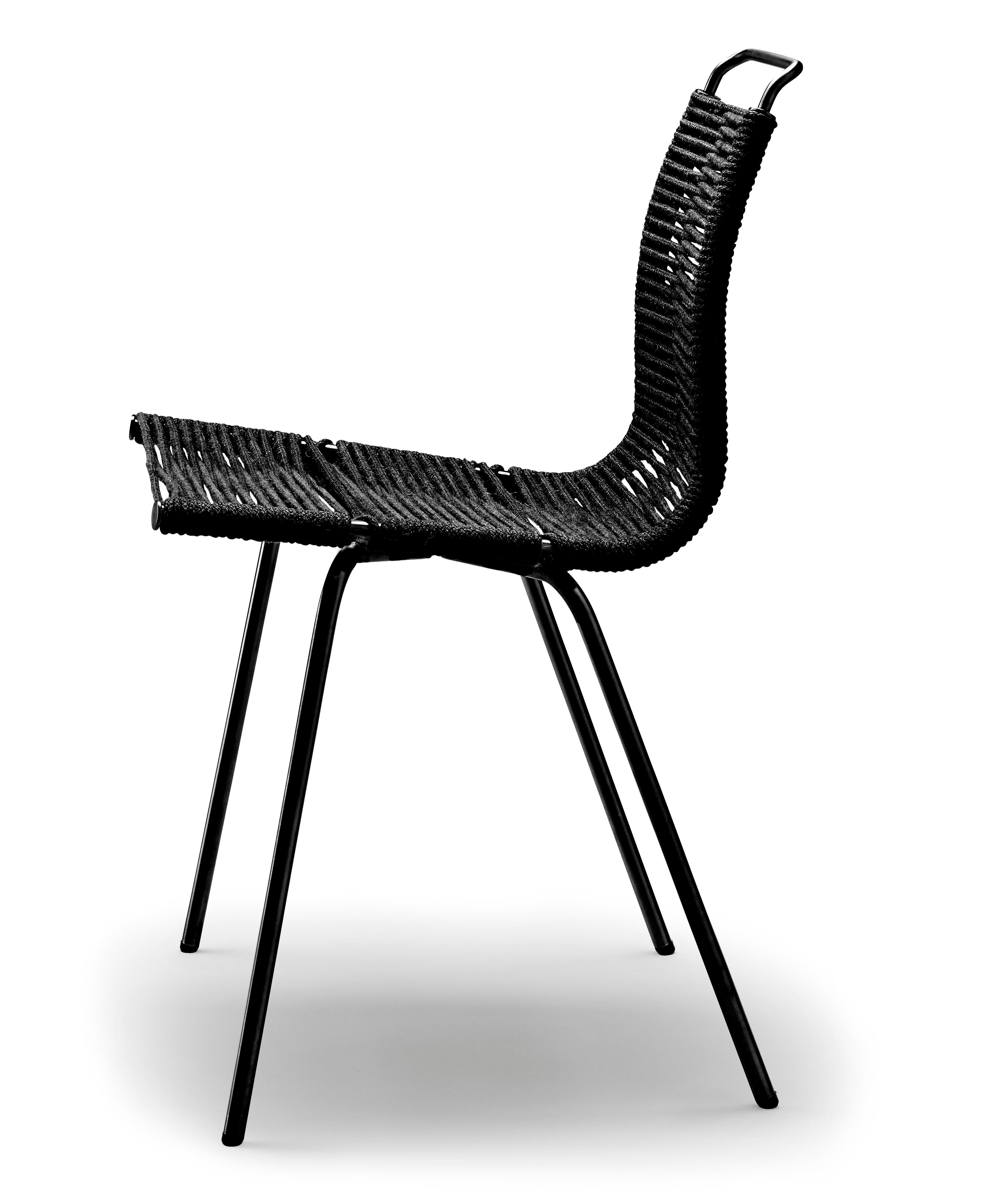 Beige (Woven Flag Halyard Natural-Black) Chaise de salle à manger PK1 avec base en acier noir de Poul Kjærholm 2