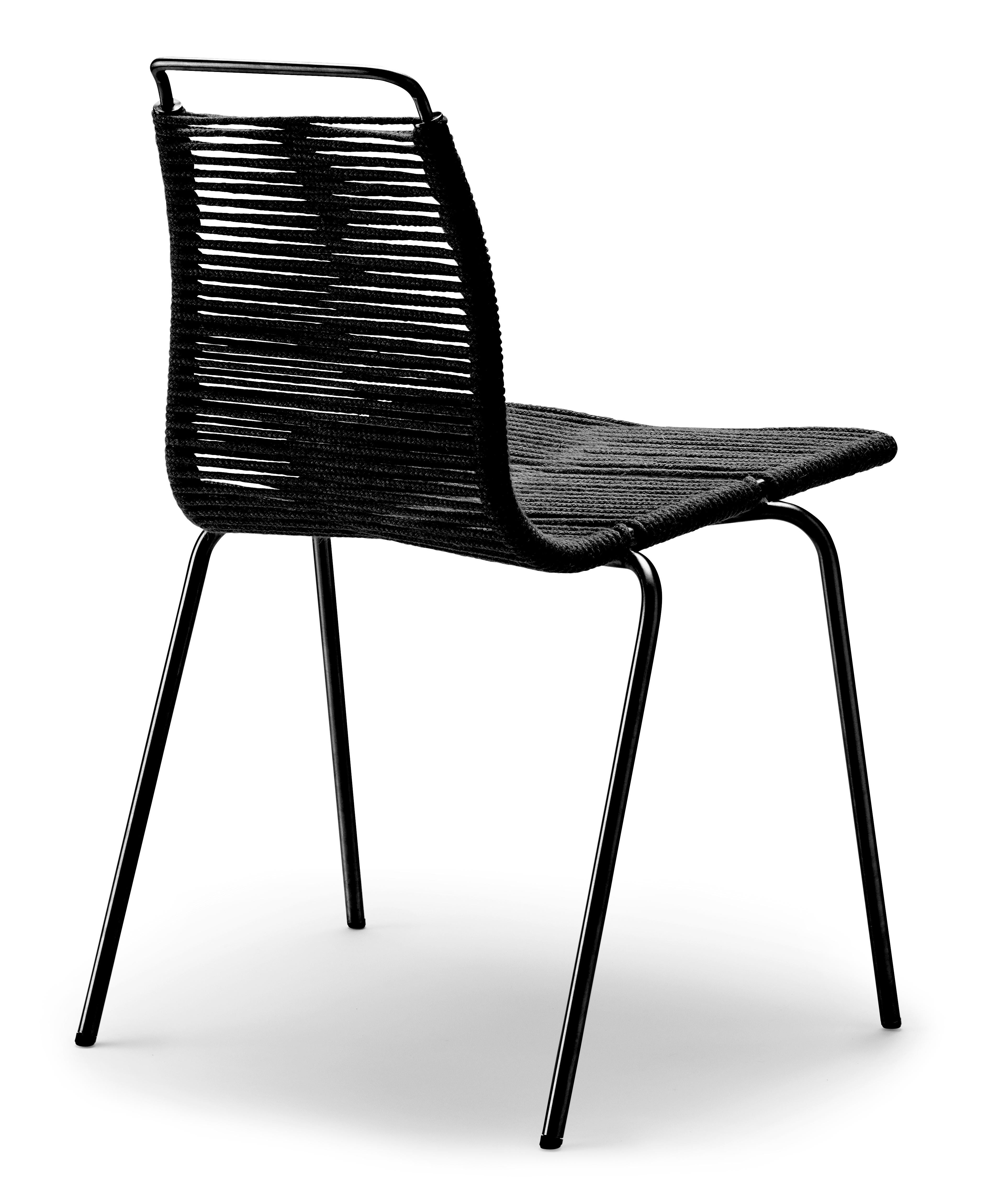 Beige (Woven Flag Halyard Natural-Black) PK1 Dining Chair in Black Steel Base by Poul Kjærholm 3