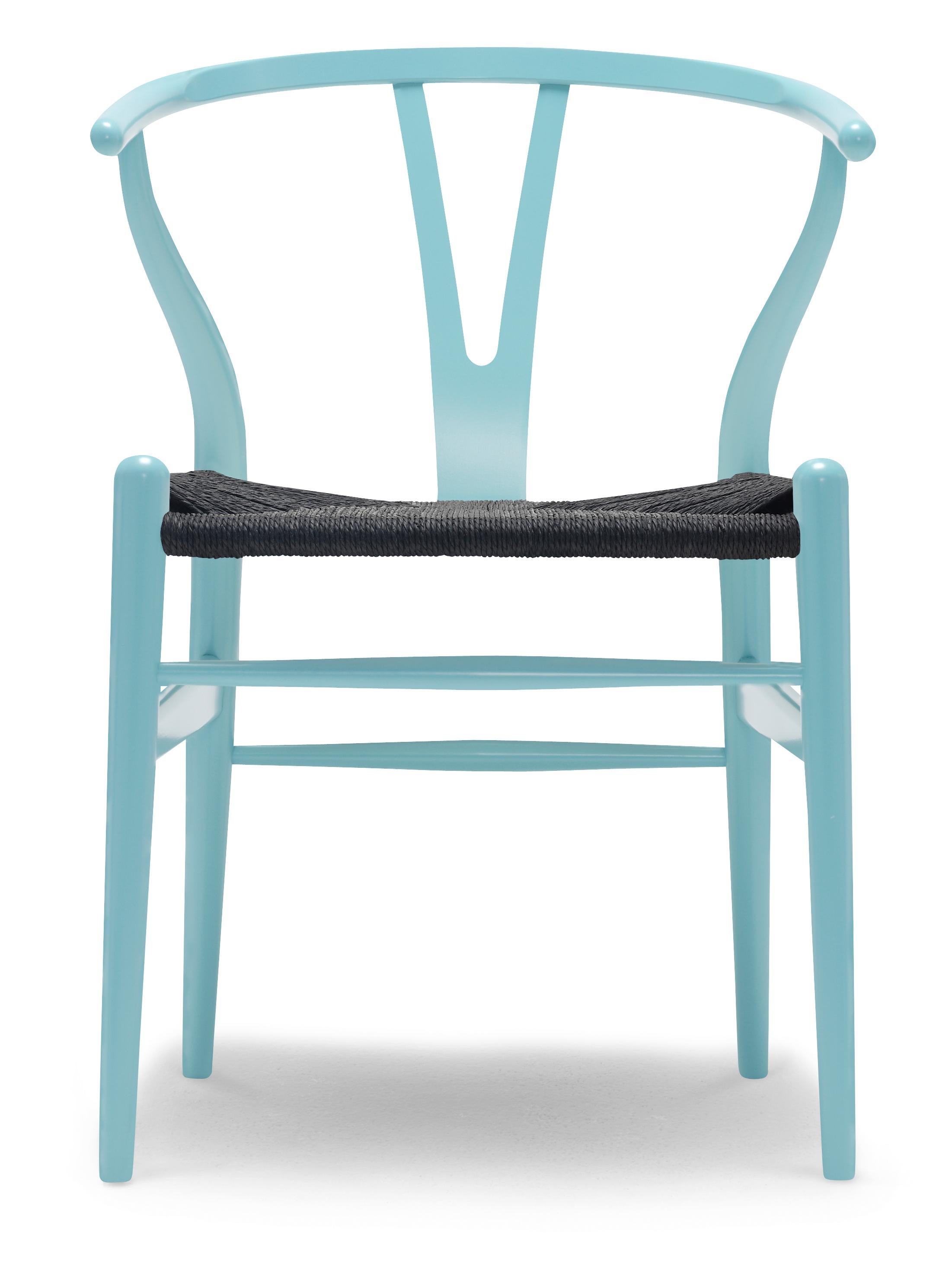 Blue (NCS 2030-B30G) CH24 Wishbone Chair in Color Finishes with Black Papercord Seat by Hans Wegner
