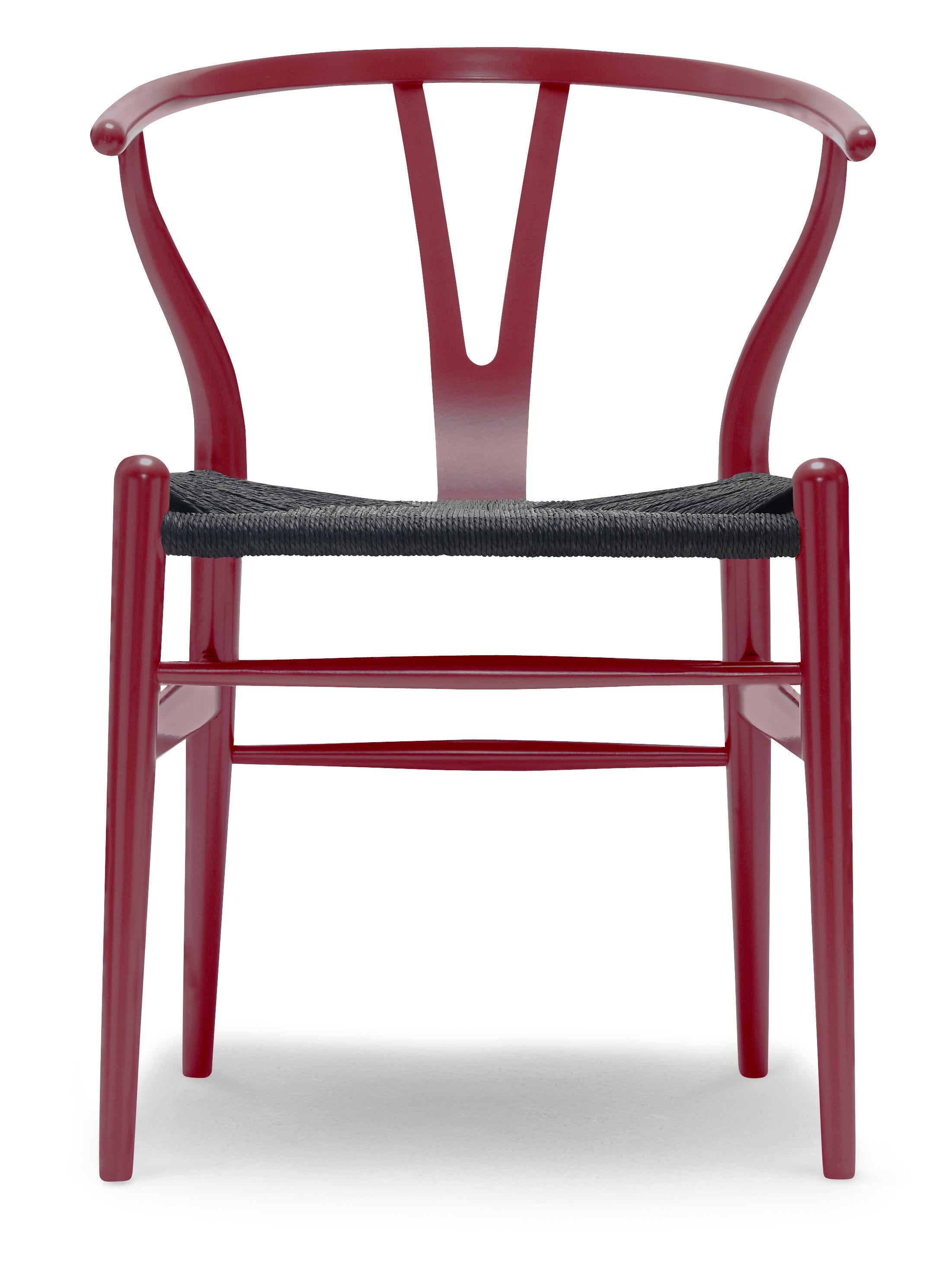 For Sale: Red (NCS S4050-R10B) CH24 Wishbone Chair in Color Finishes with Black Papercord Seat by Hans Wegner