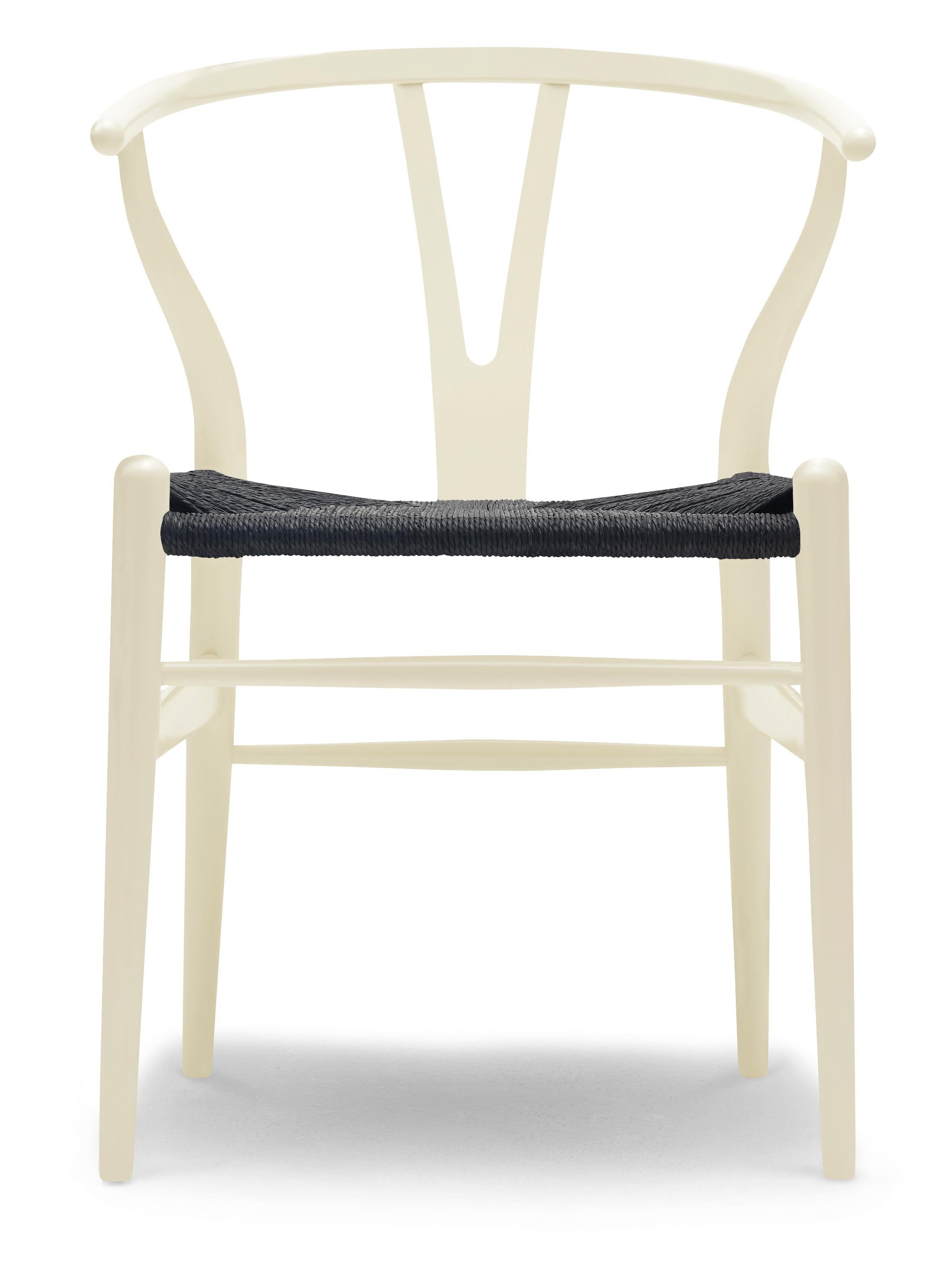 For Sale: Beige (NCS 0010-Y20R) CH24 Wishbone Chair in Color Finishes with Black Papercord Seat by Hans Wegner