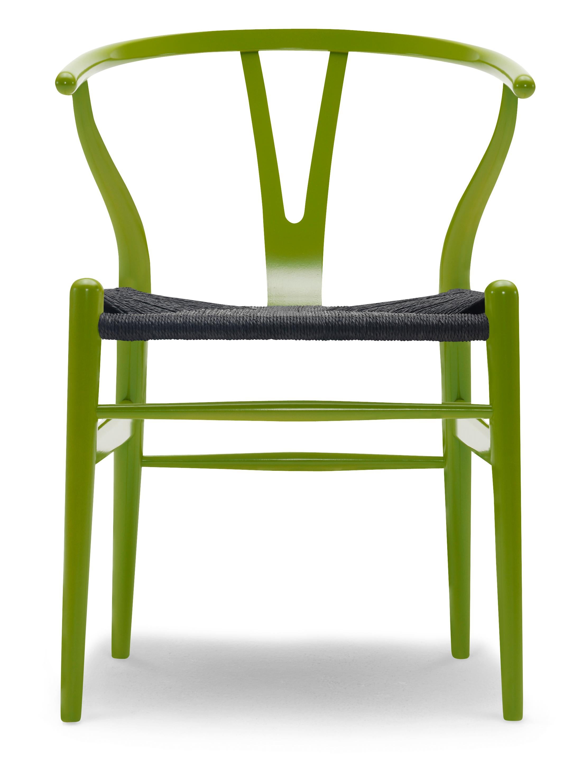 For Sale: Green (NCS 3065-G60Y) CH24 Wishbone Chair in Color Finishes with Black Papercord Seat by Hans Wegner