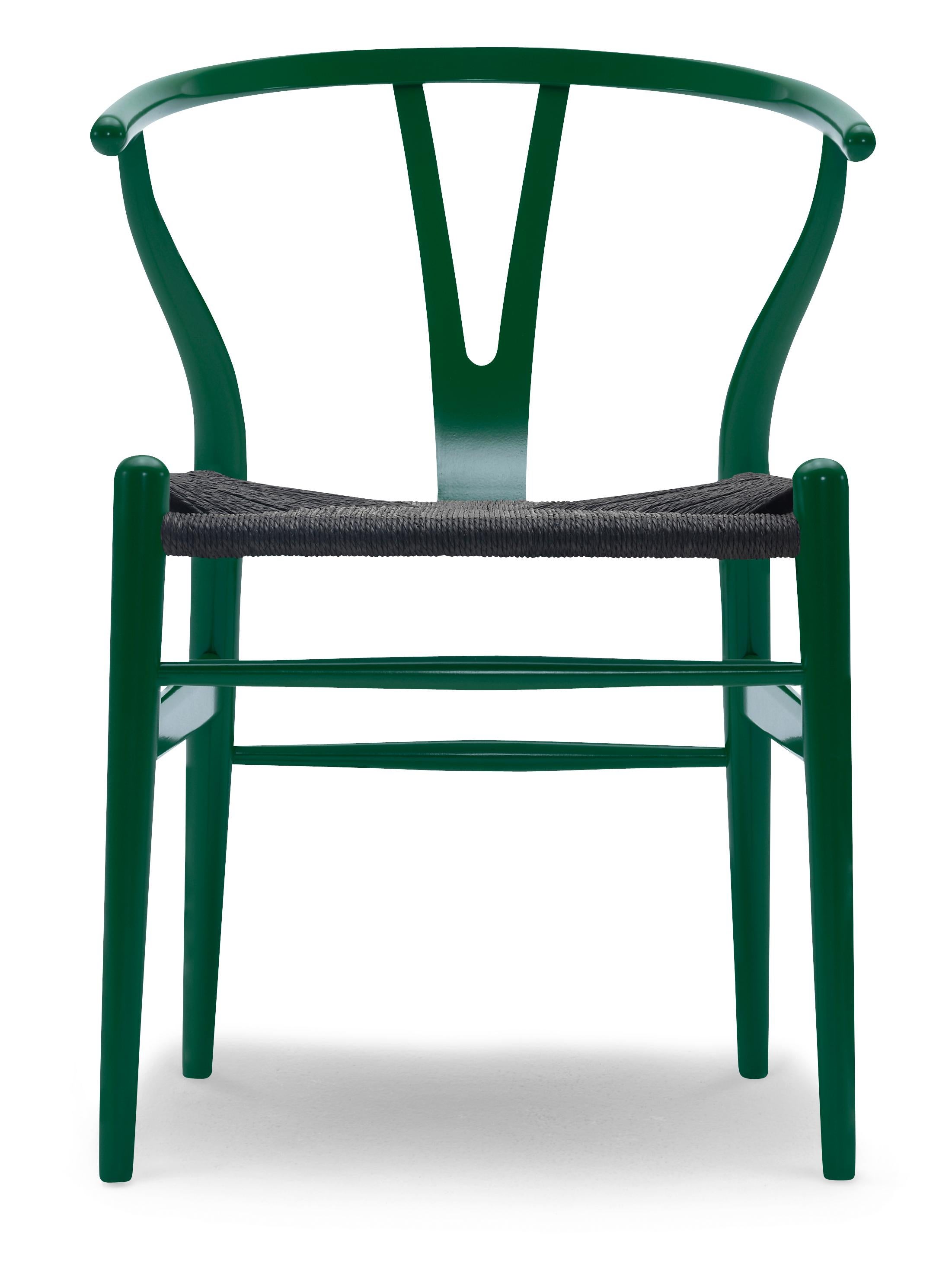 Green (NCS S6030-B90G) CH24 Wishbone Chair in Color Finishes with Black Papercord Seat by Hans Wegner