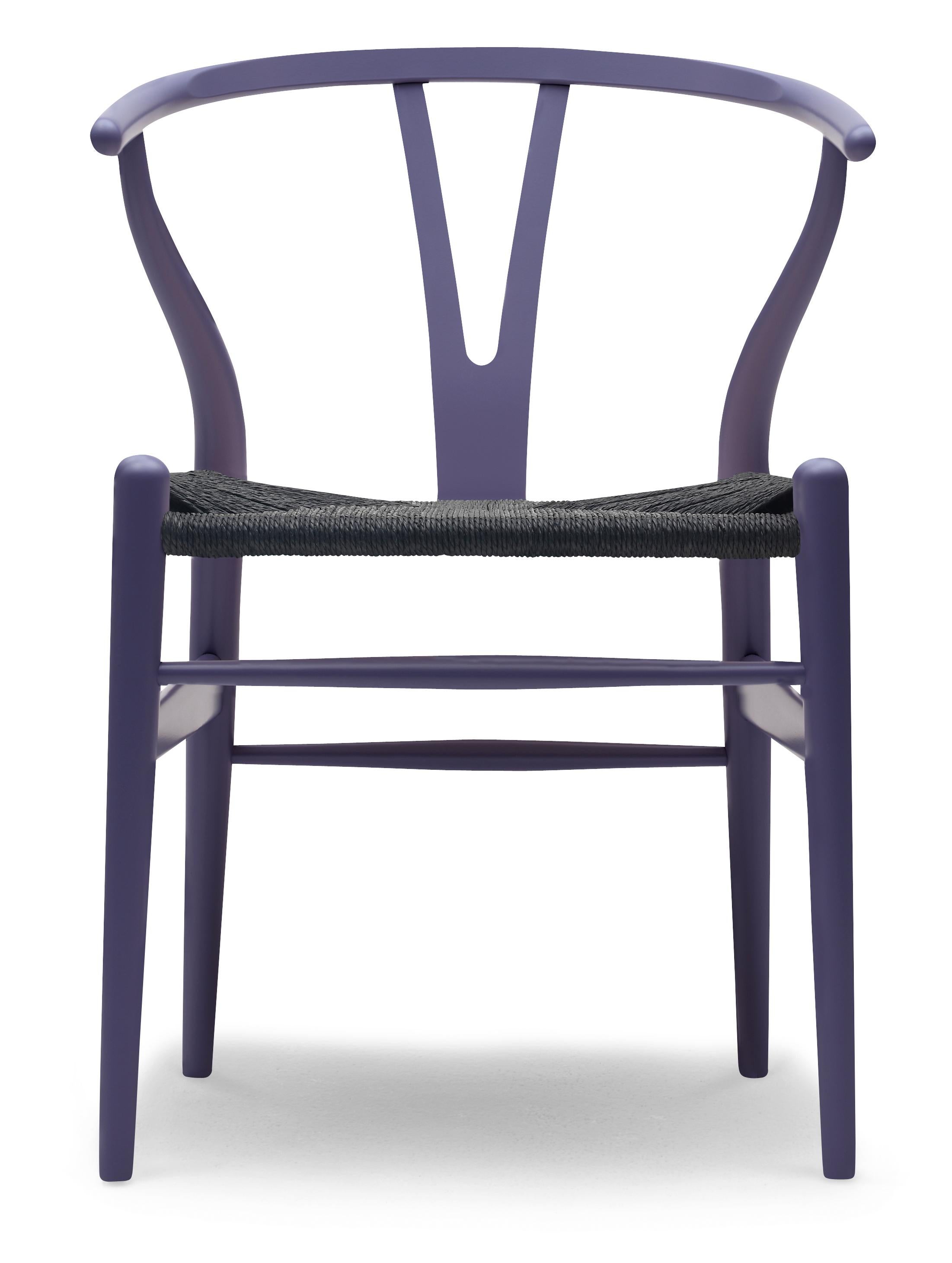 Blue (NCS S6020-R80B) CH24 Wishbone Chair in Color Finishes with Black Papercord Seat by Hans Wegner