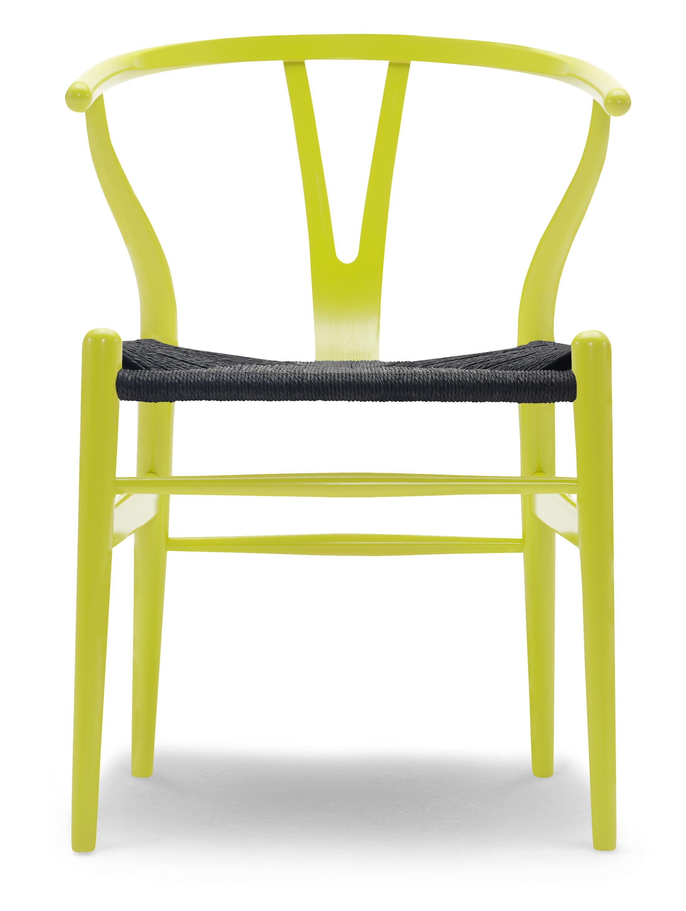 Green (NCS 0570-G70Y) CH24 Wishbone Chair in Color Finishes with Black Papercord Seat by Hans Wegner